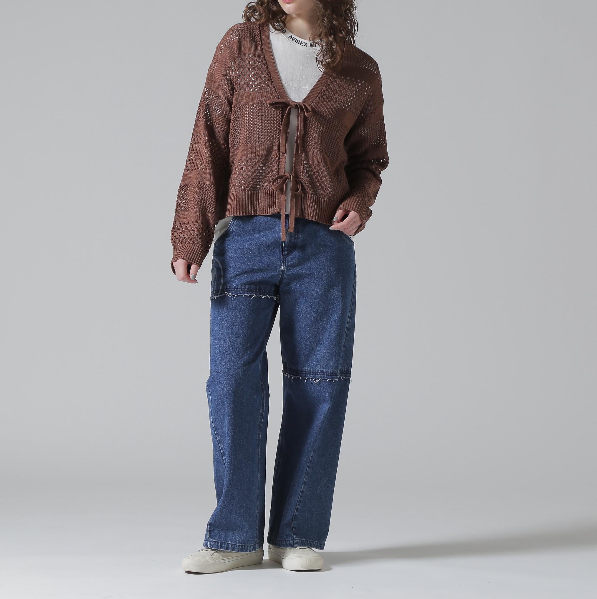 《直営店限定》MAC>AME >IRRON KNIT CA>DIGAN/マクラメリボンニットカーディガン ブラウン