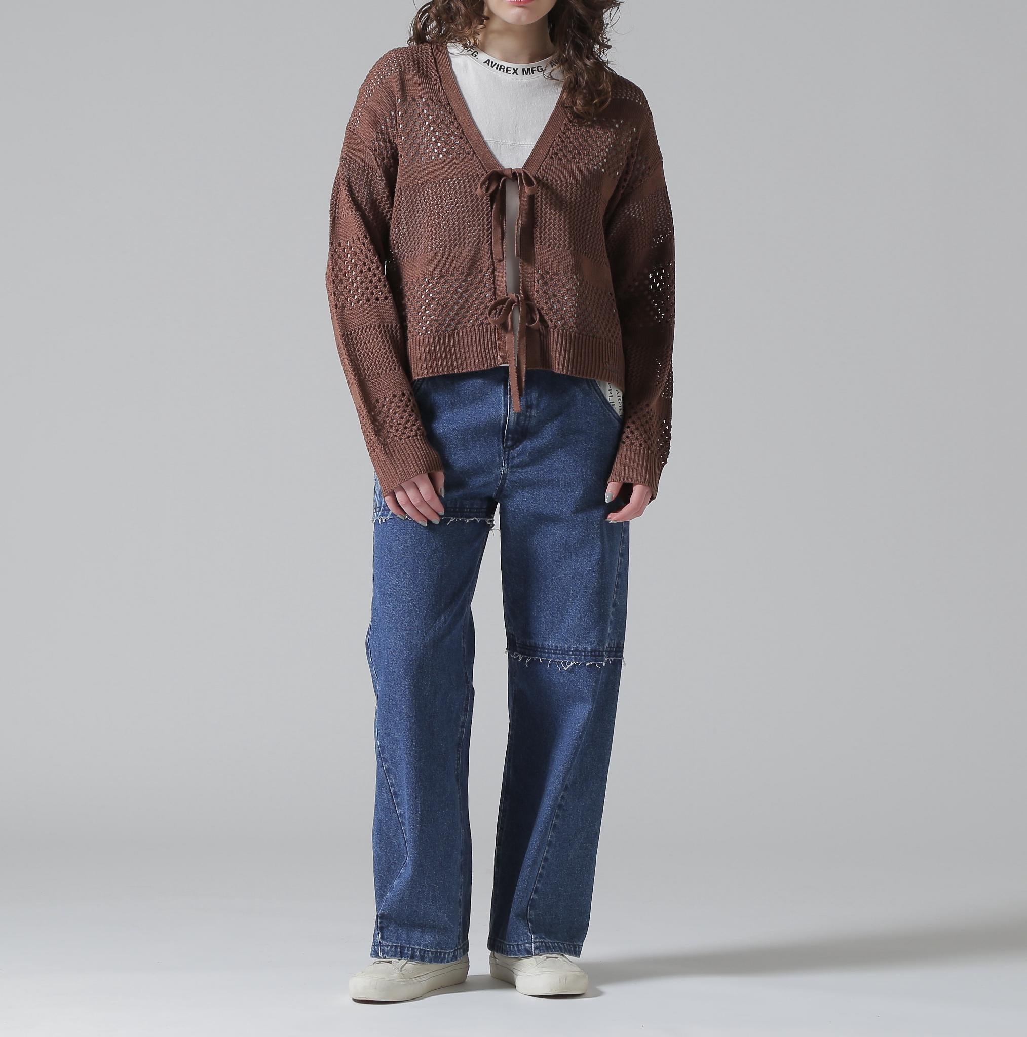 《直営店限定》MAC>AME >IRRON KNIT CA>DIGAN/マクラメリボンニットカーディガン ブラウン