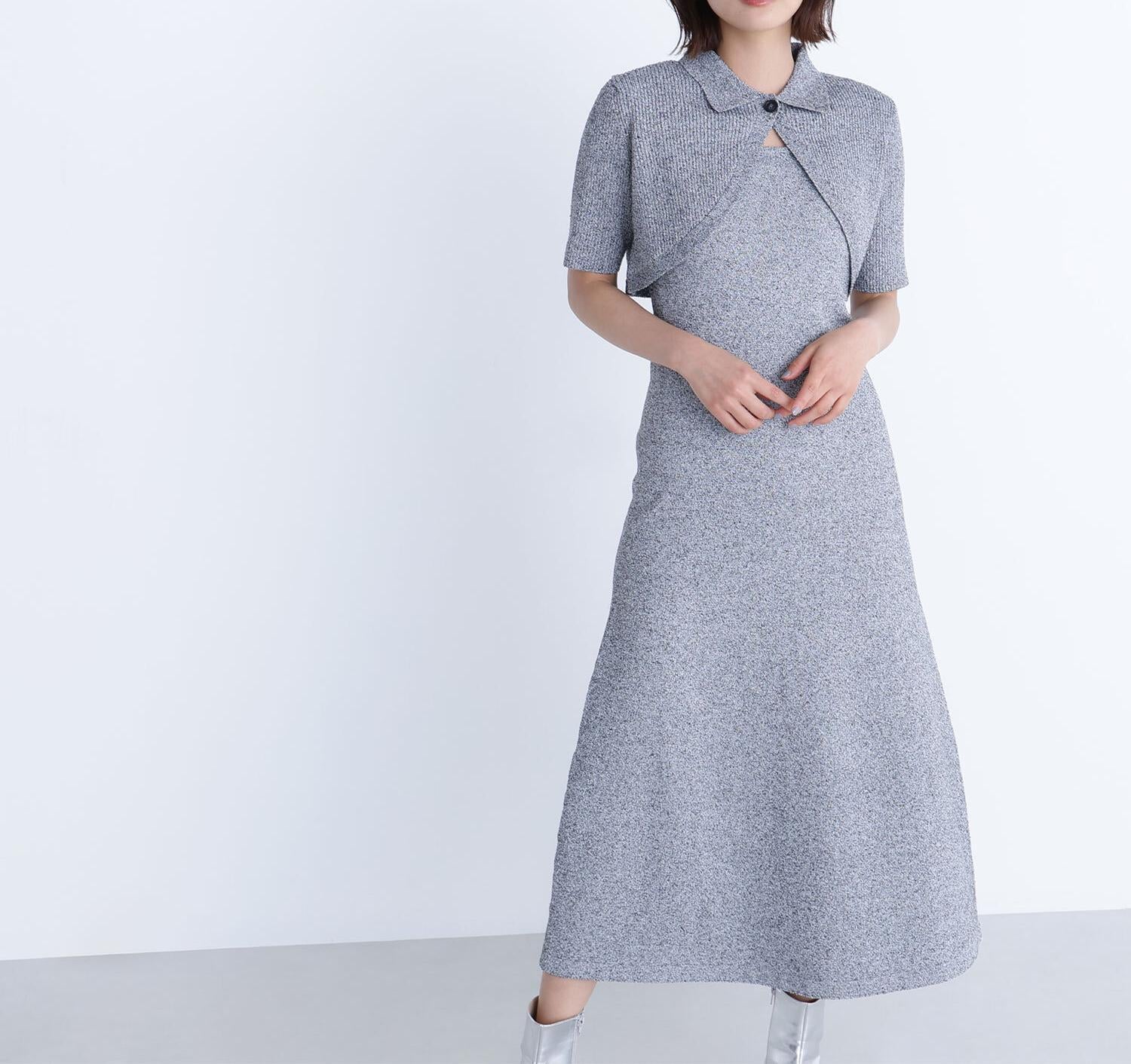 ショートボレロセットニットワンピース ブラックミックス2