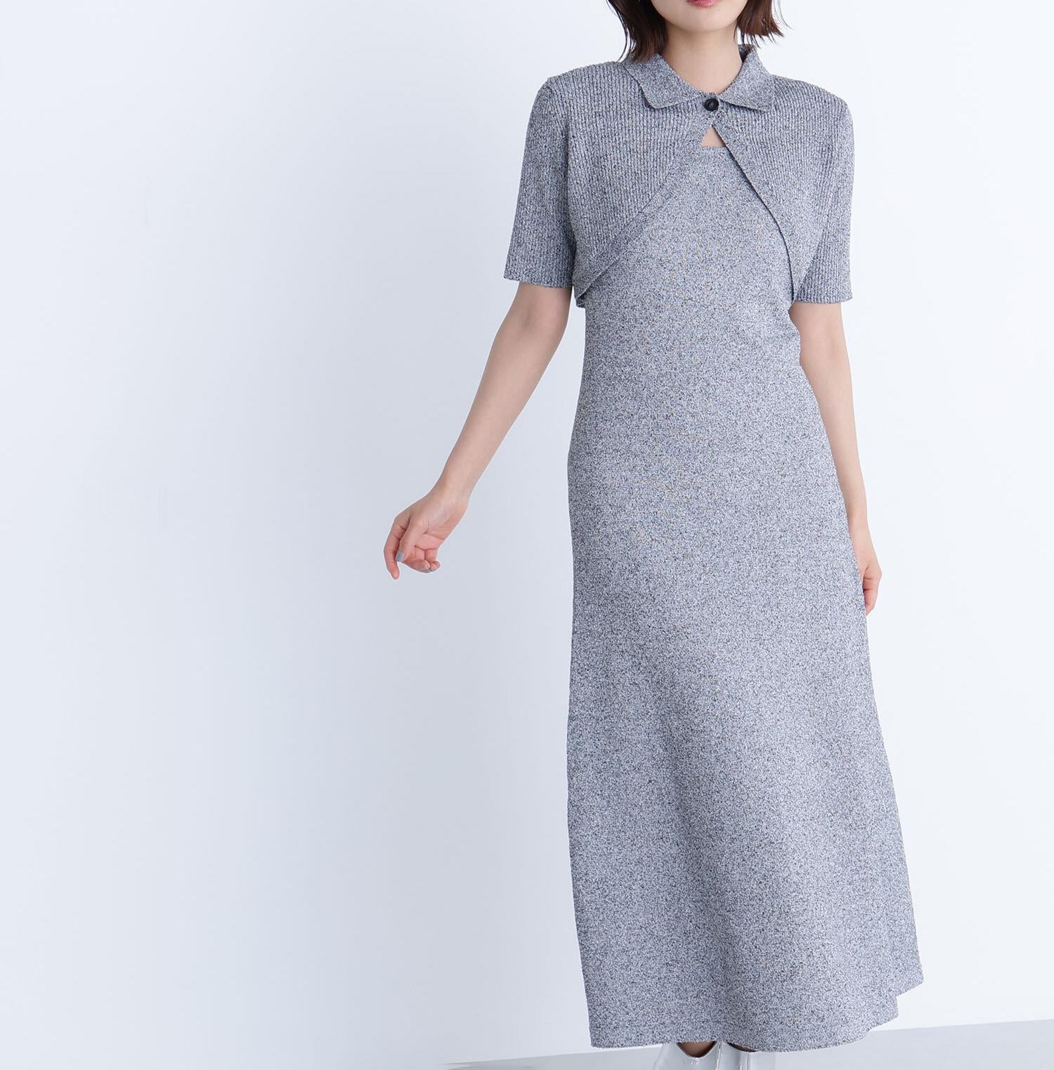 ショートボレロセットニットワンピース ブラックミックス2