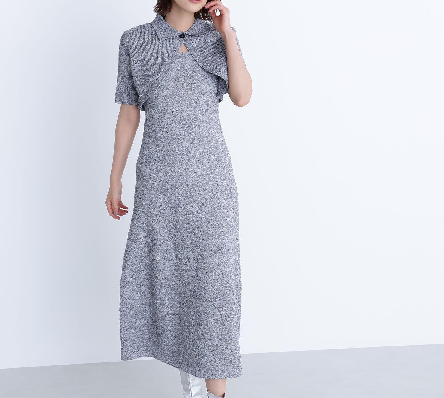 ショートボレロセットニットワンピース ブラックミックス2