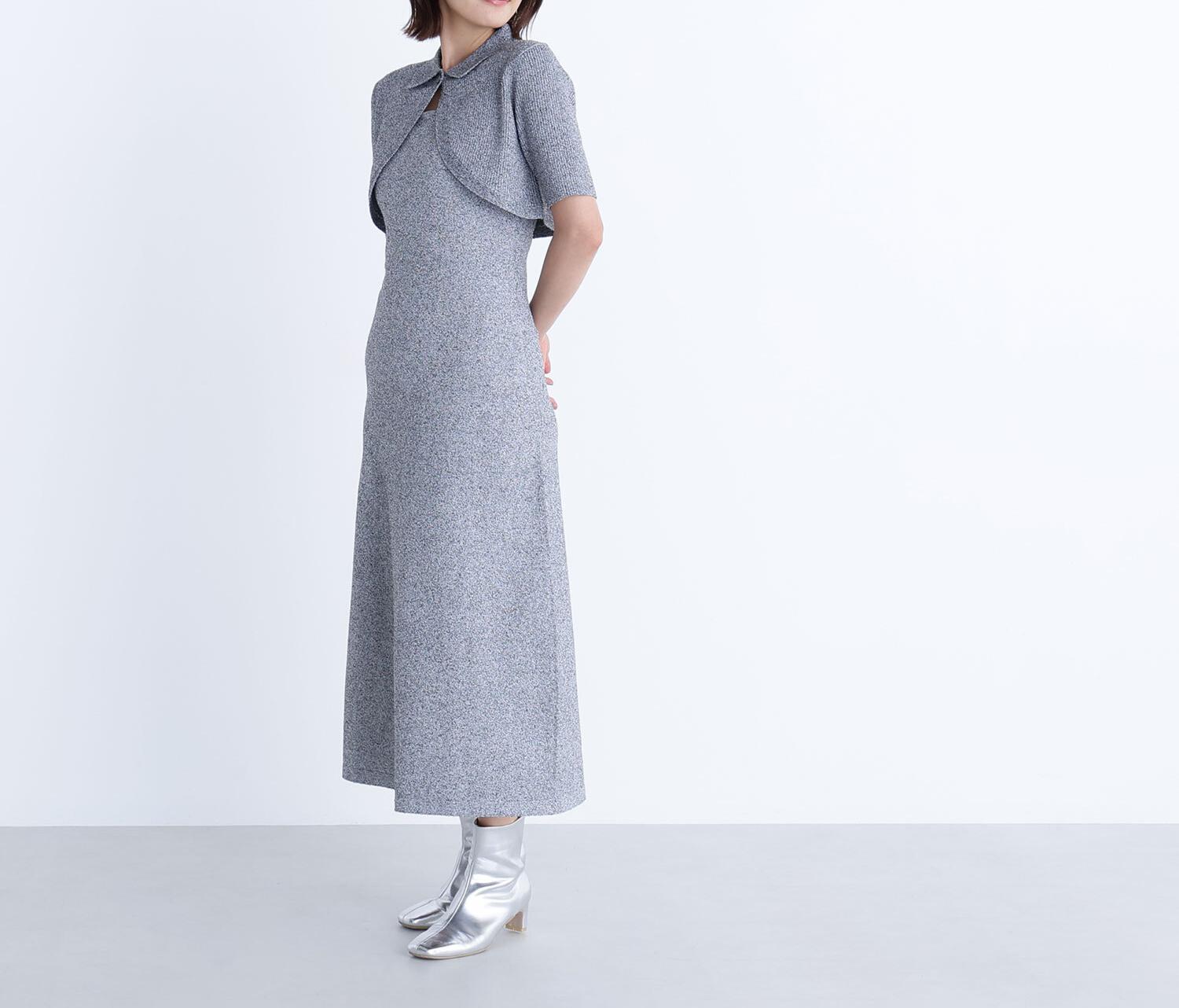 ショートボレロセットニットワンピース ブラックミックス2