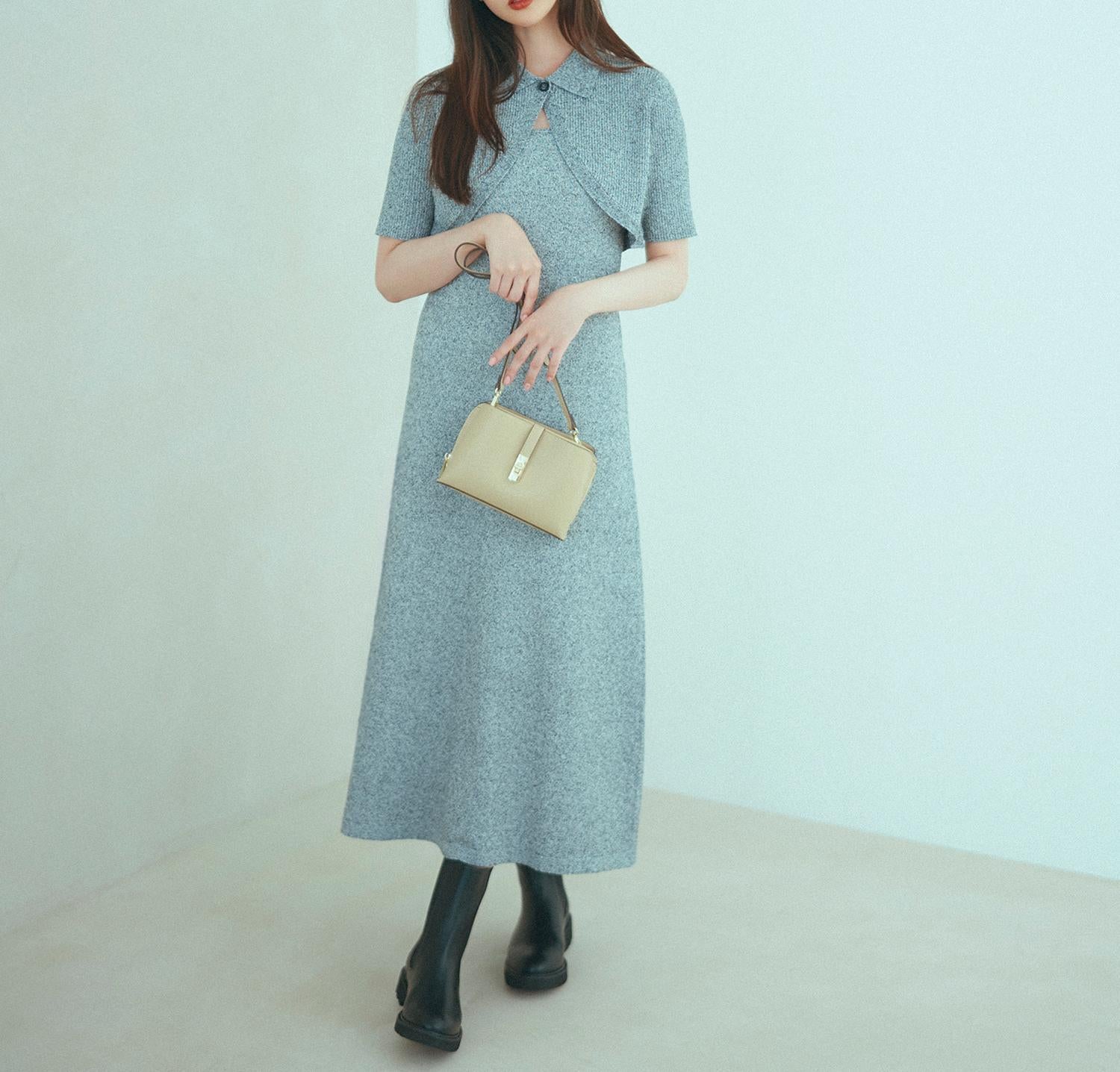 ショートボレロセットニットワンピース ブラックミックス2