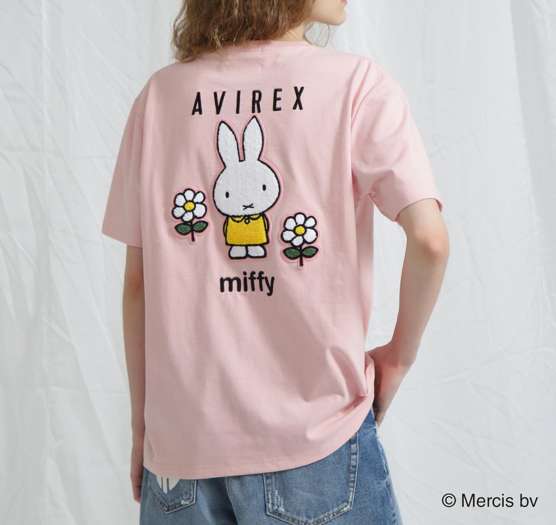 《AVI>EX×miffy》WER限定 EMR>OIDE>Y T-SHI>T/アヴィレックス×ミッフィー 刺繍Tシャツ ピンク
