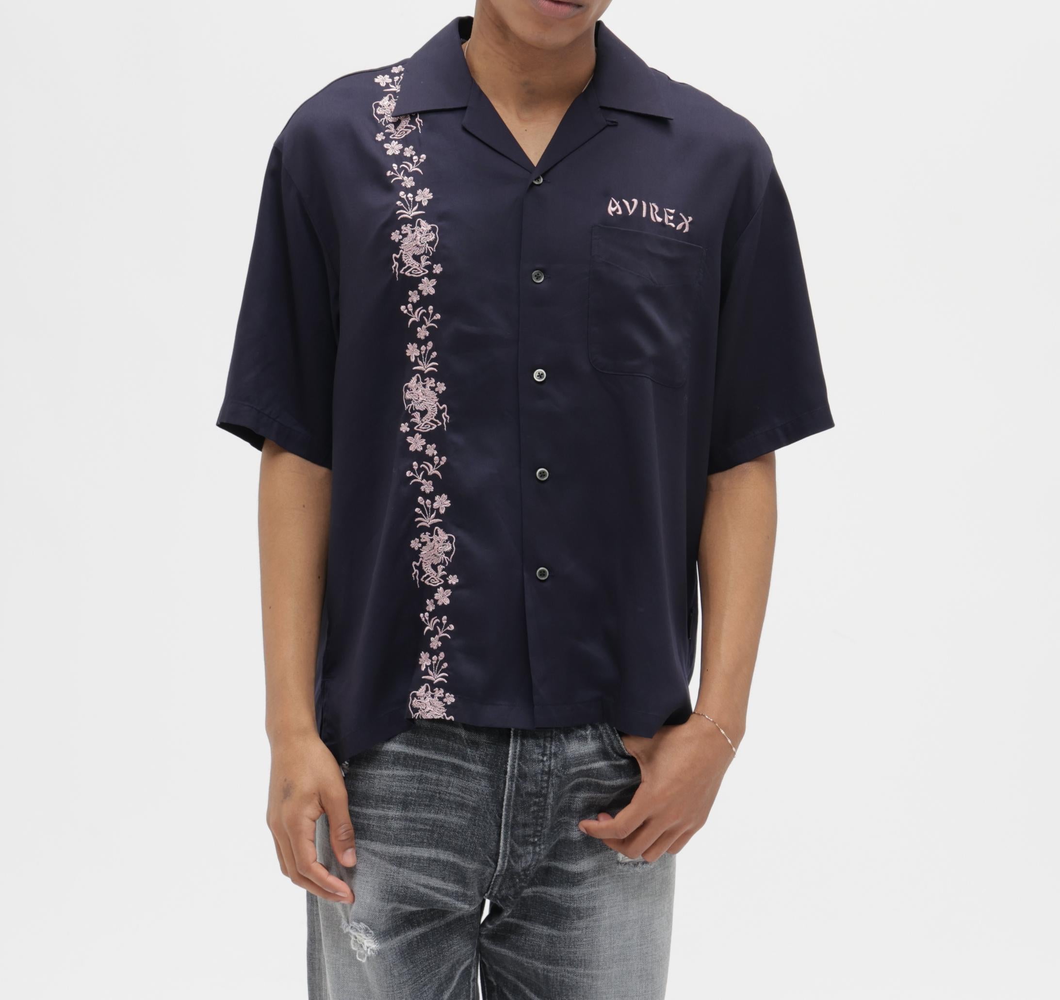 SOUVENIR S/S SHIRT”DRAGON ＆CHERRY BLOSSOMS” ネイビー