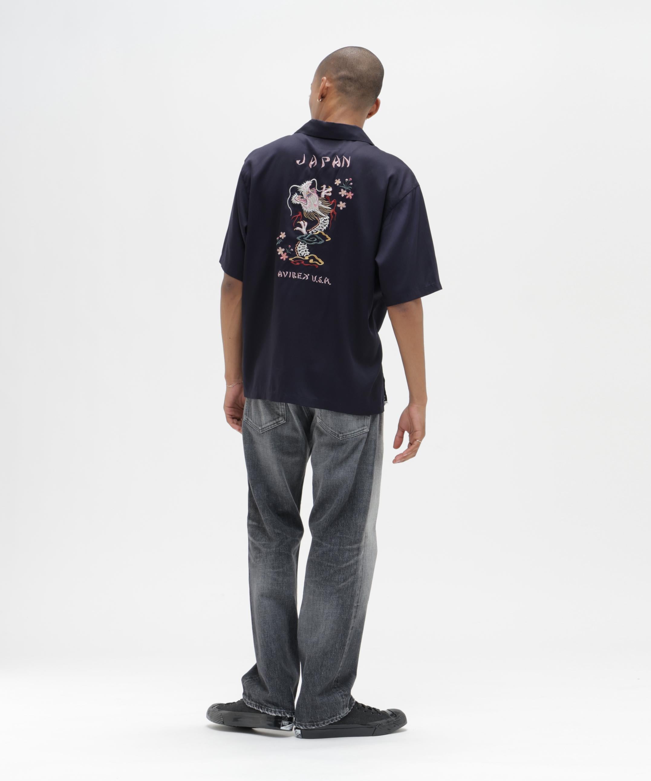 SOUVENIR S/S SHIRT”DRAGON ＆CHERRY BLOSSOMS” ネイビー