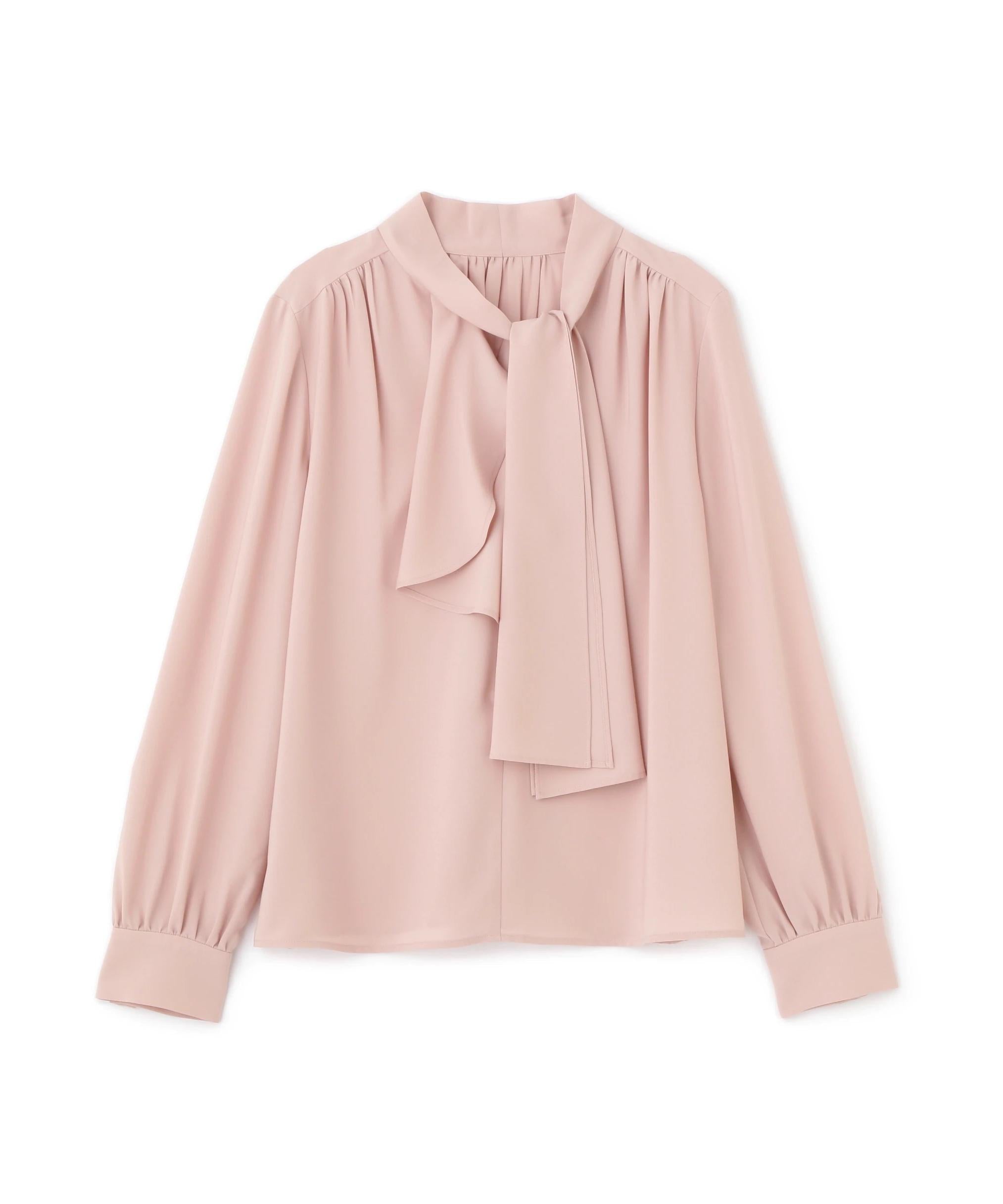ラッフルアクセントボウタイブラウス ピンク