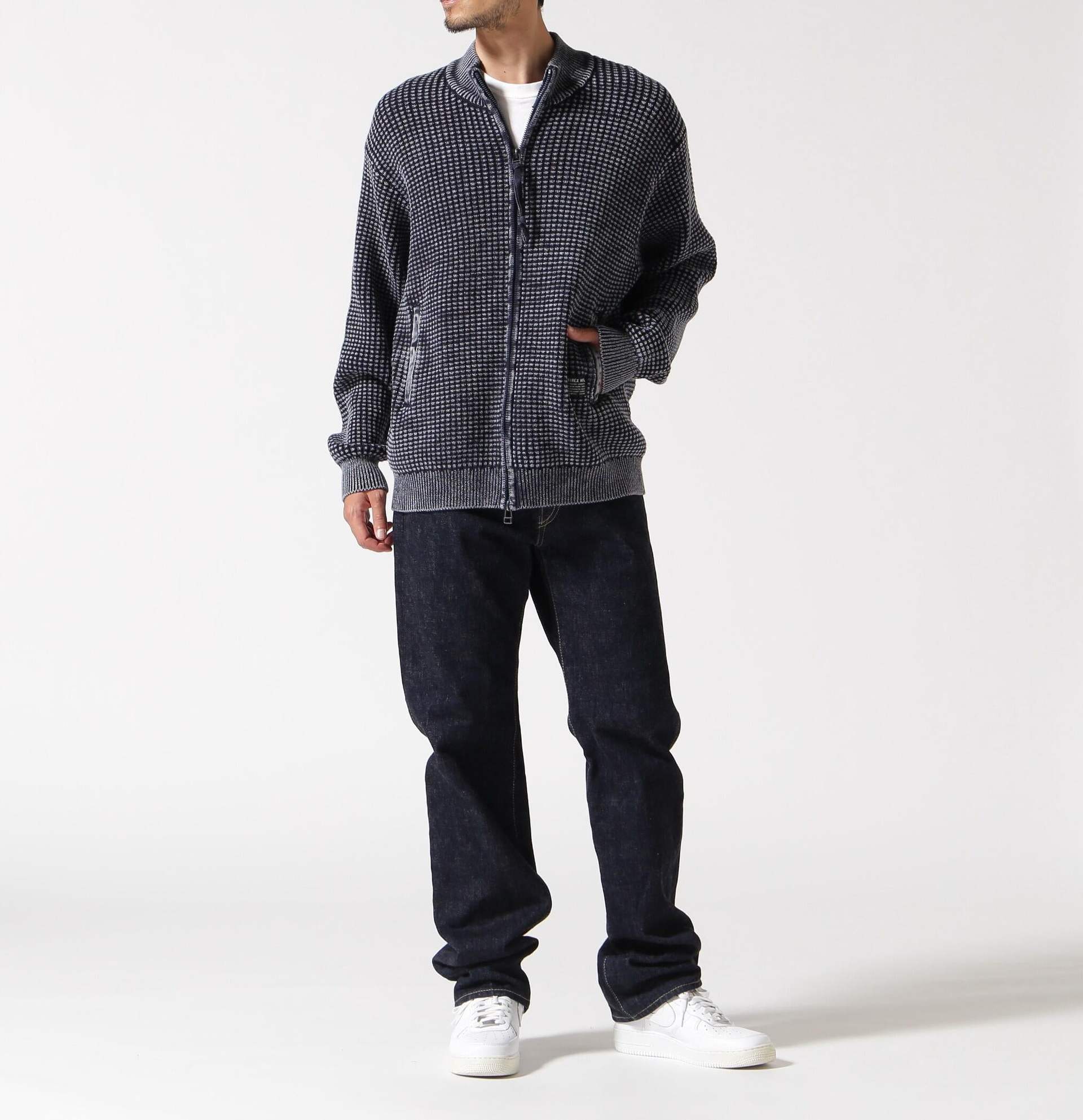 《直営店限定》FADE WASH COMMAND ZIP UP KNIT / フェイドウォッシュ コマンド ジップアップ ニット ネイビー