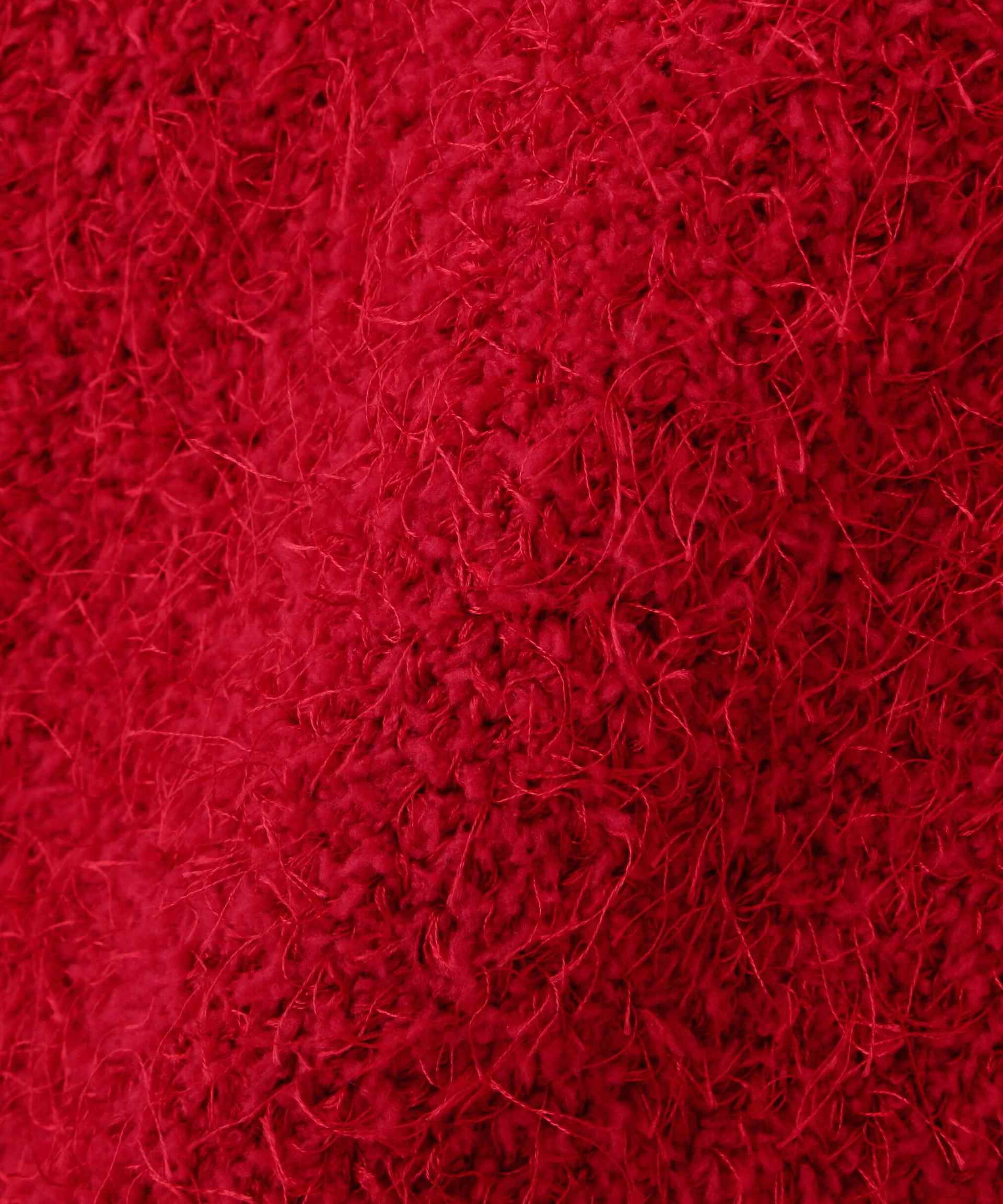 フェザーパフスリーブ半袖ニット レッド