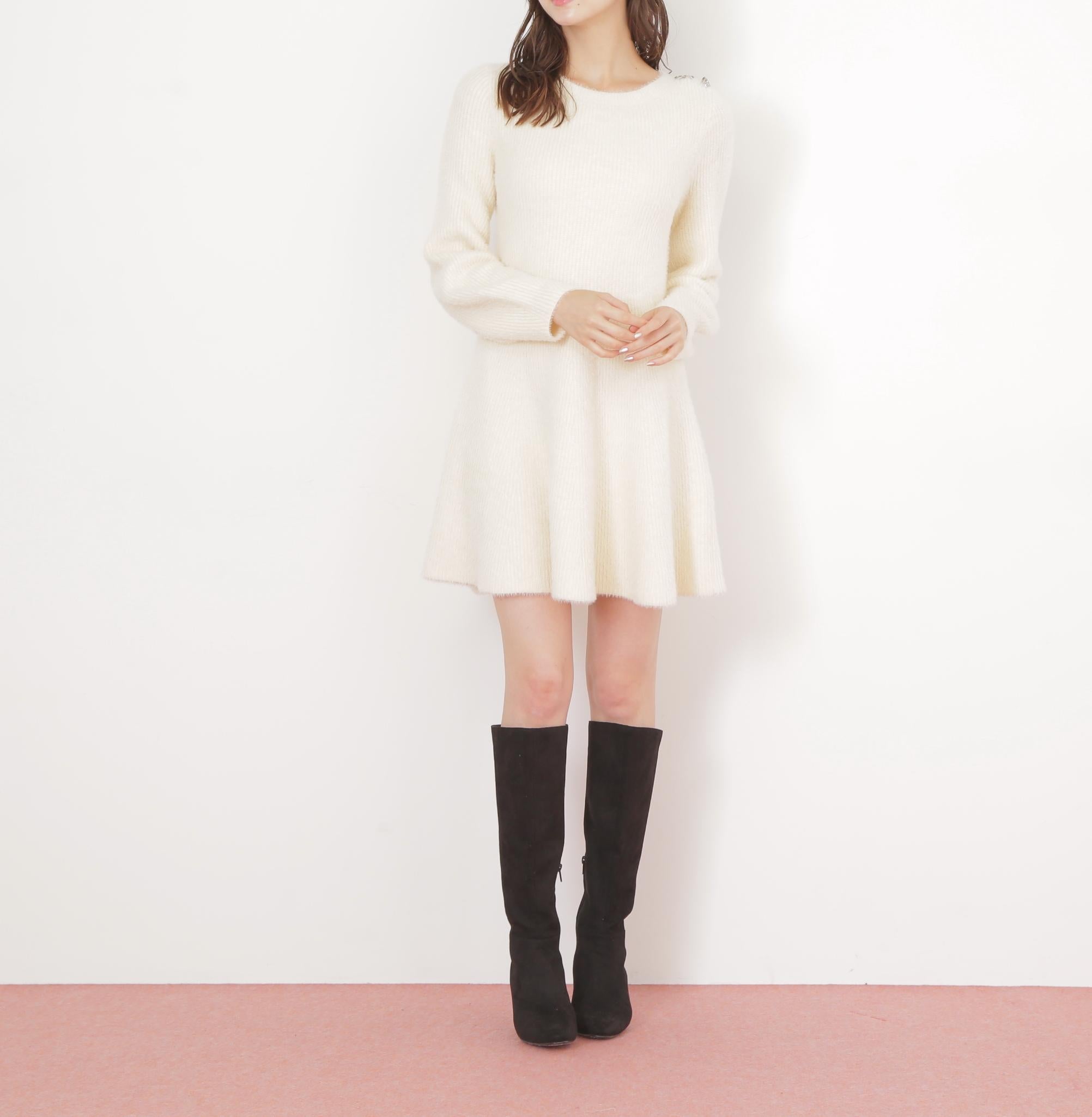 シャギーミニニットワンピース エクリュ