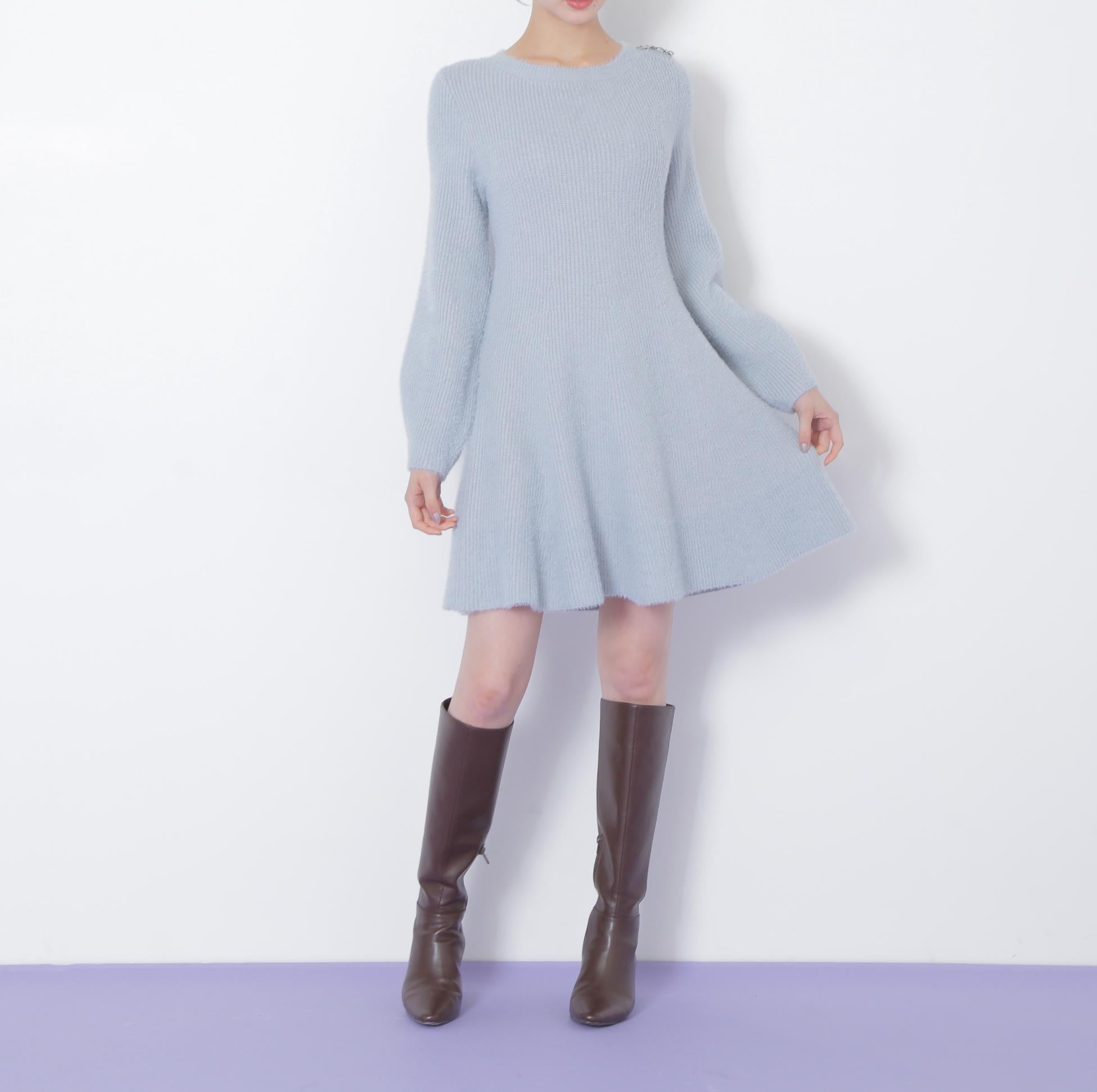 シャギーミニニットワンピース ブルー