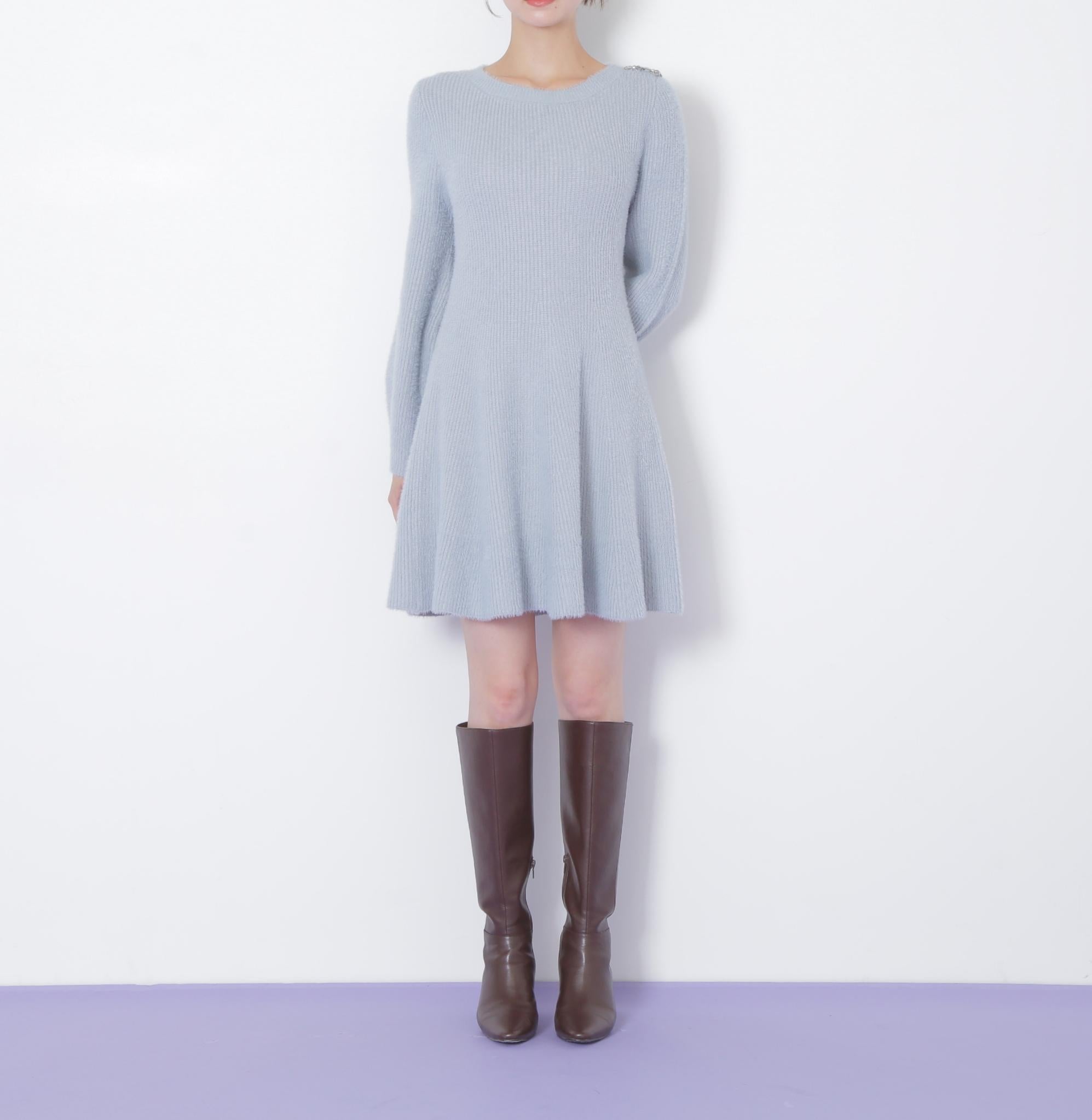 シャギーミニニットワンピース ブルー