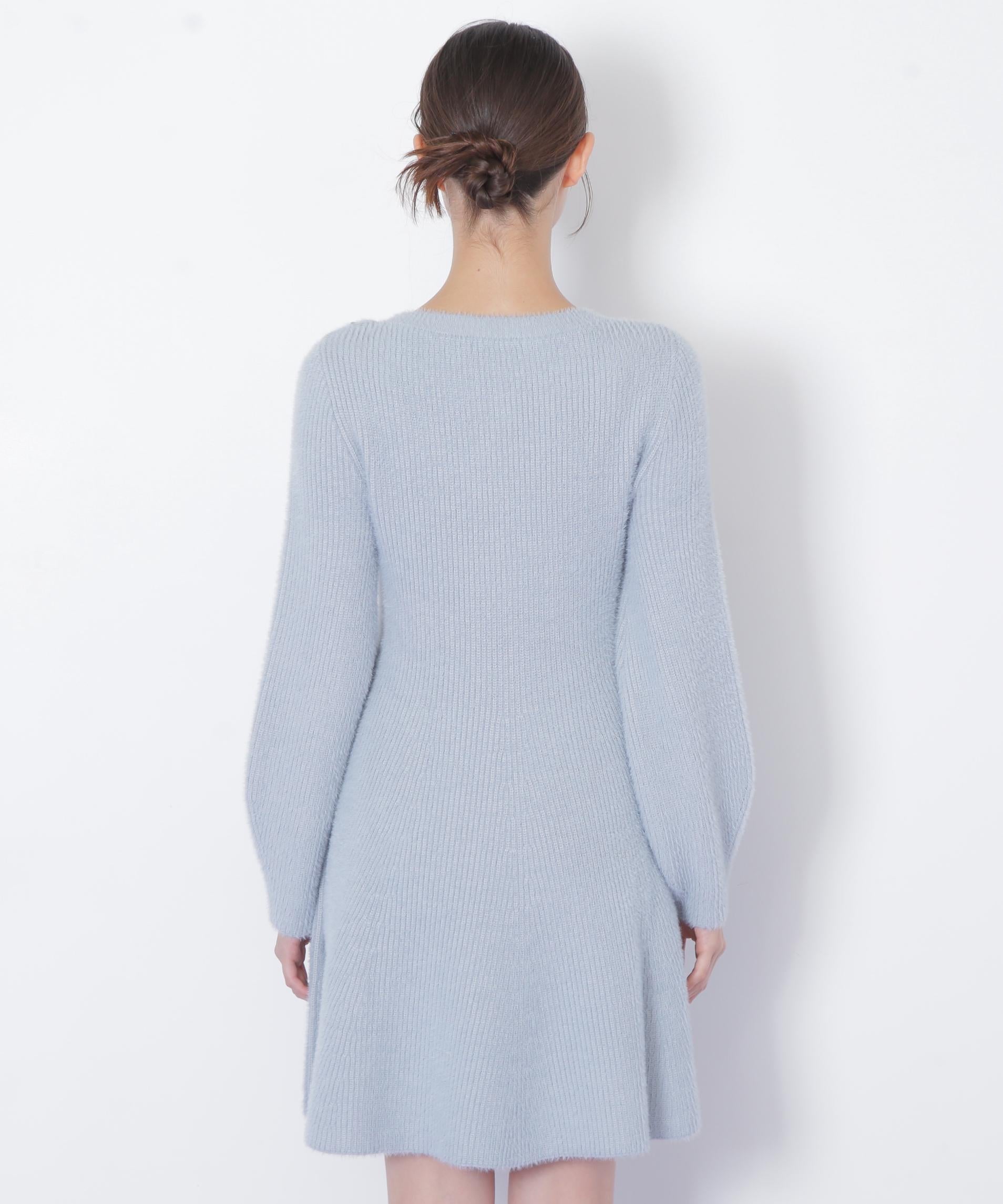 シャギーミニニットワンピース ブルー