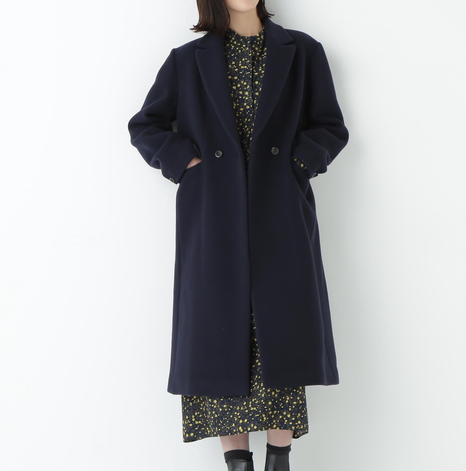 ウールモッサダブルチェスターコート ネイビー