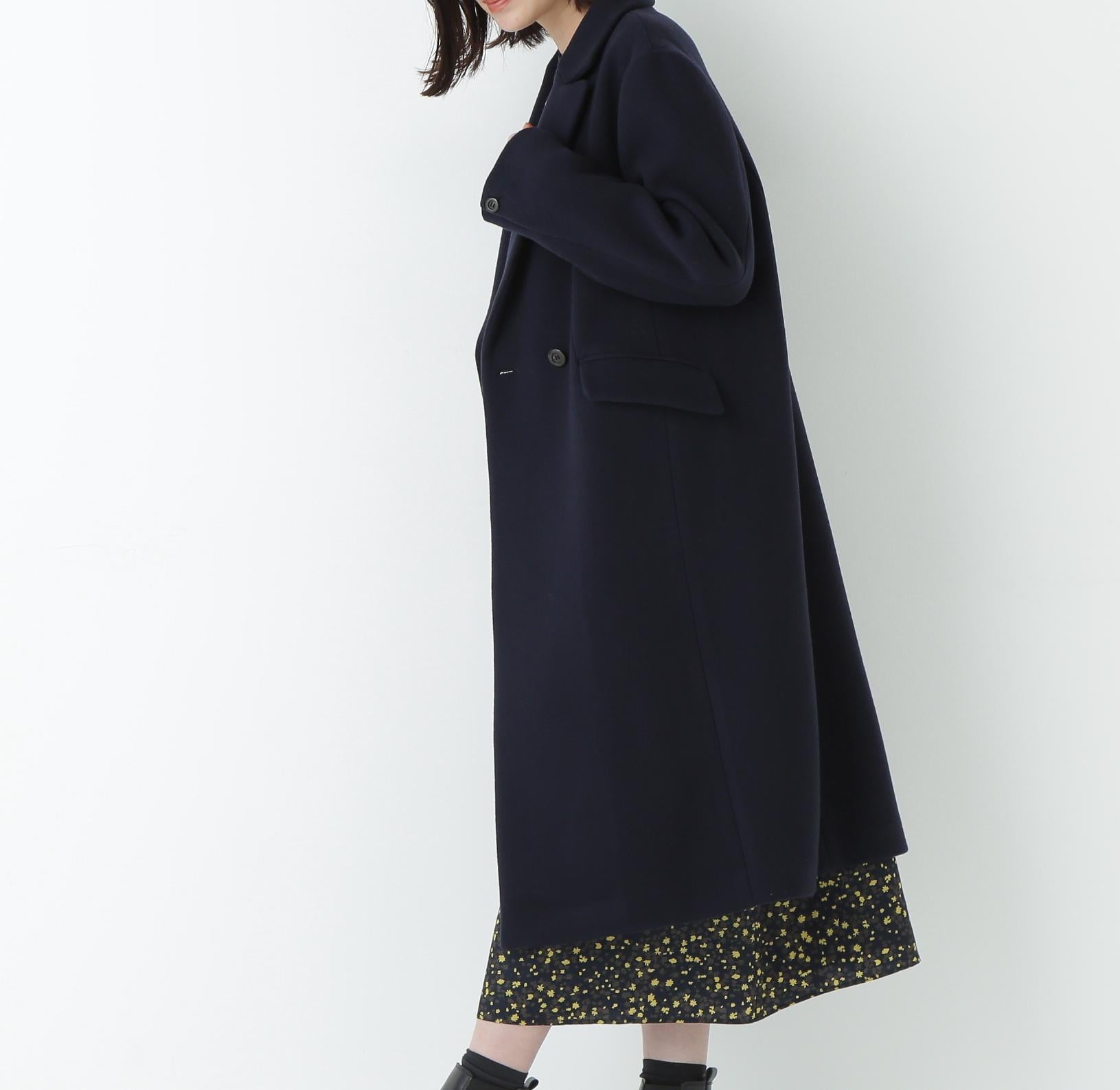 ウールモッサダブルチェスターコート ネイビー