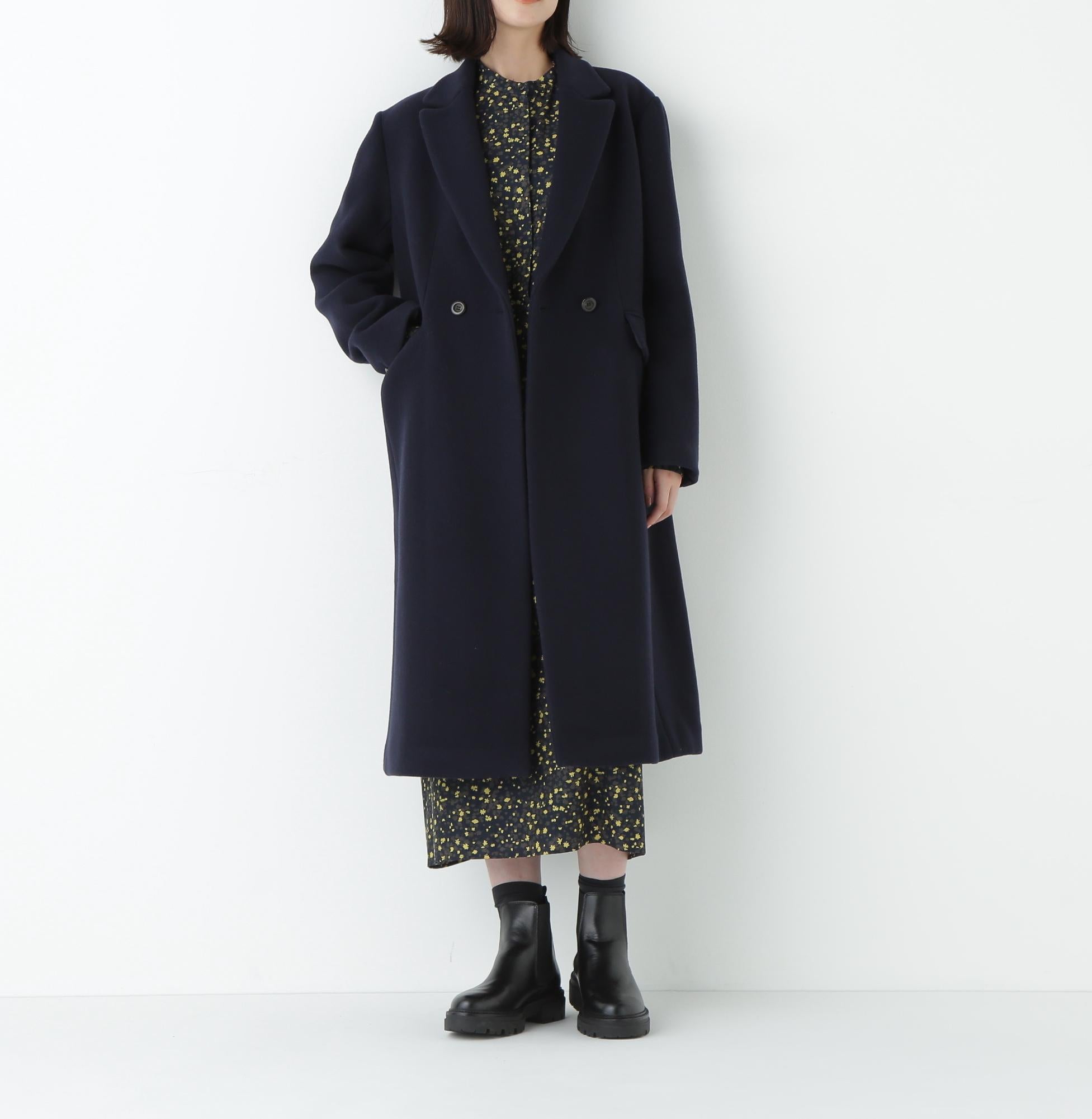 ウールモッサダブルチェスターコート ネイビー