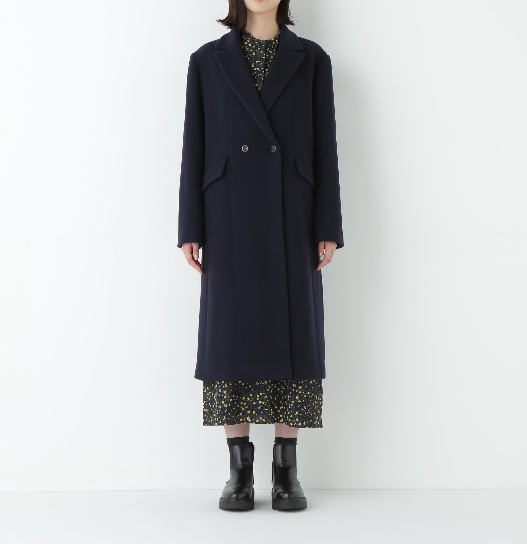 ウールモッサダブルチェスターコート ネイビー