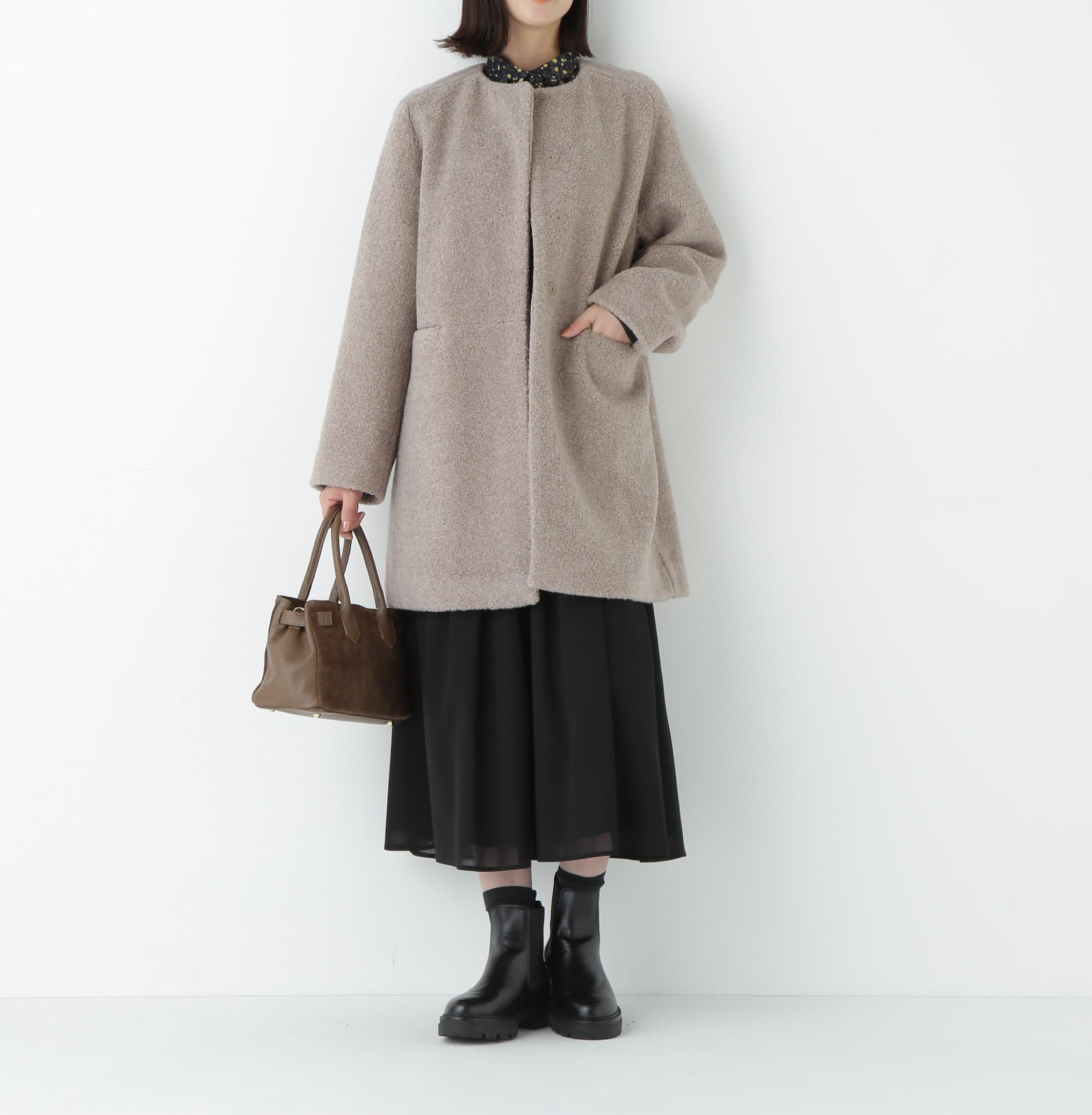 ボアノーカラーコート グレージュ2