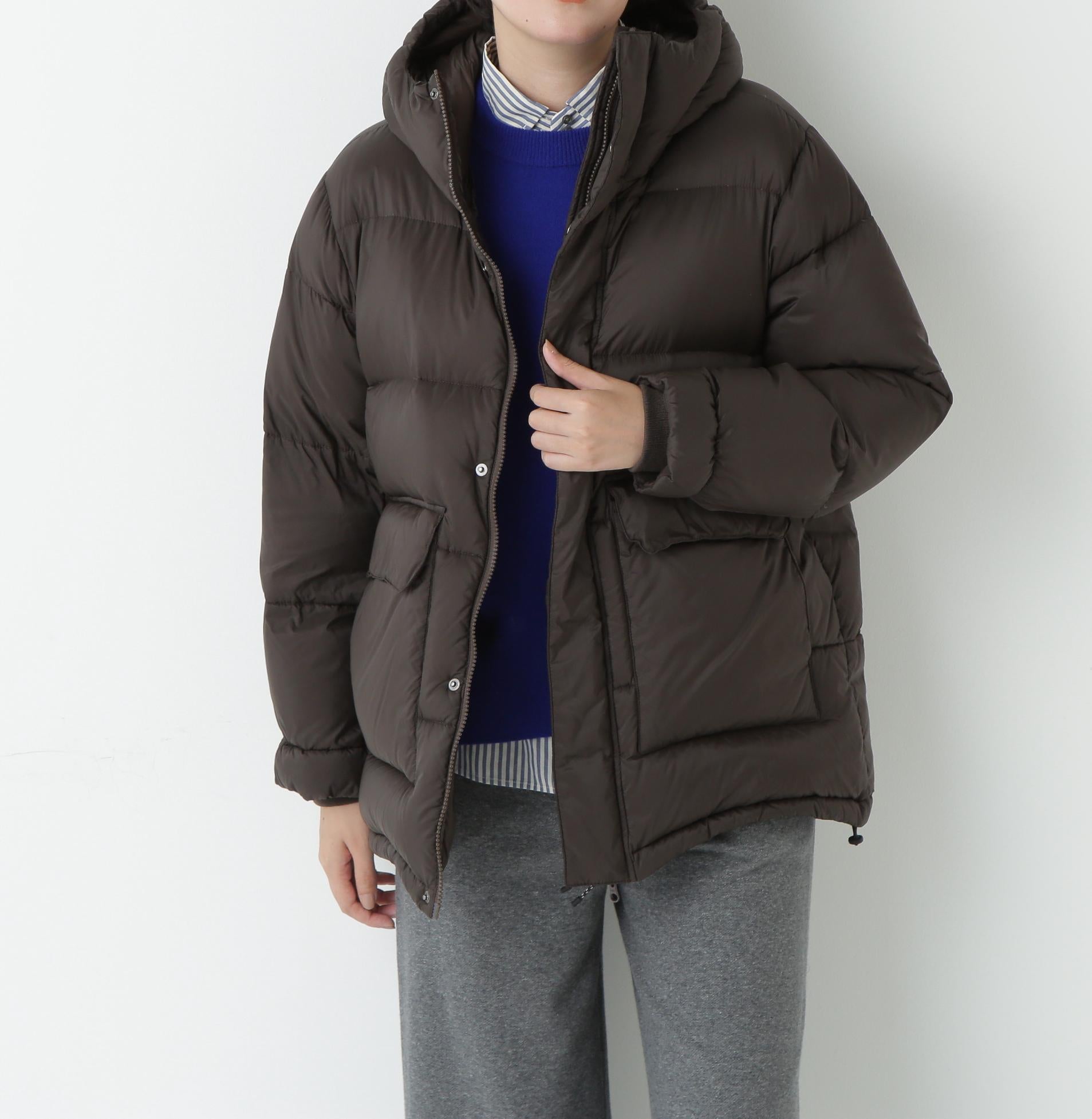 ボリュームフードダウンコート ダークブラウン