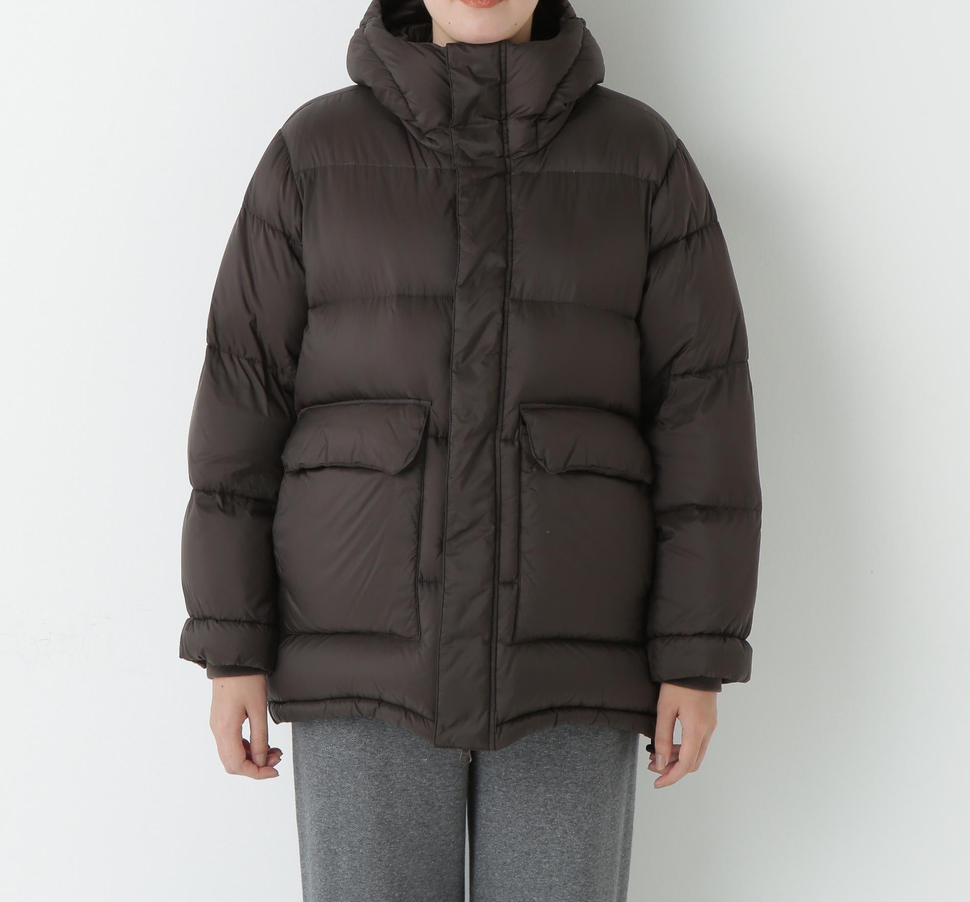 ボリュームフードダウンコート ダークブラウン