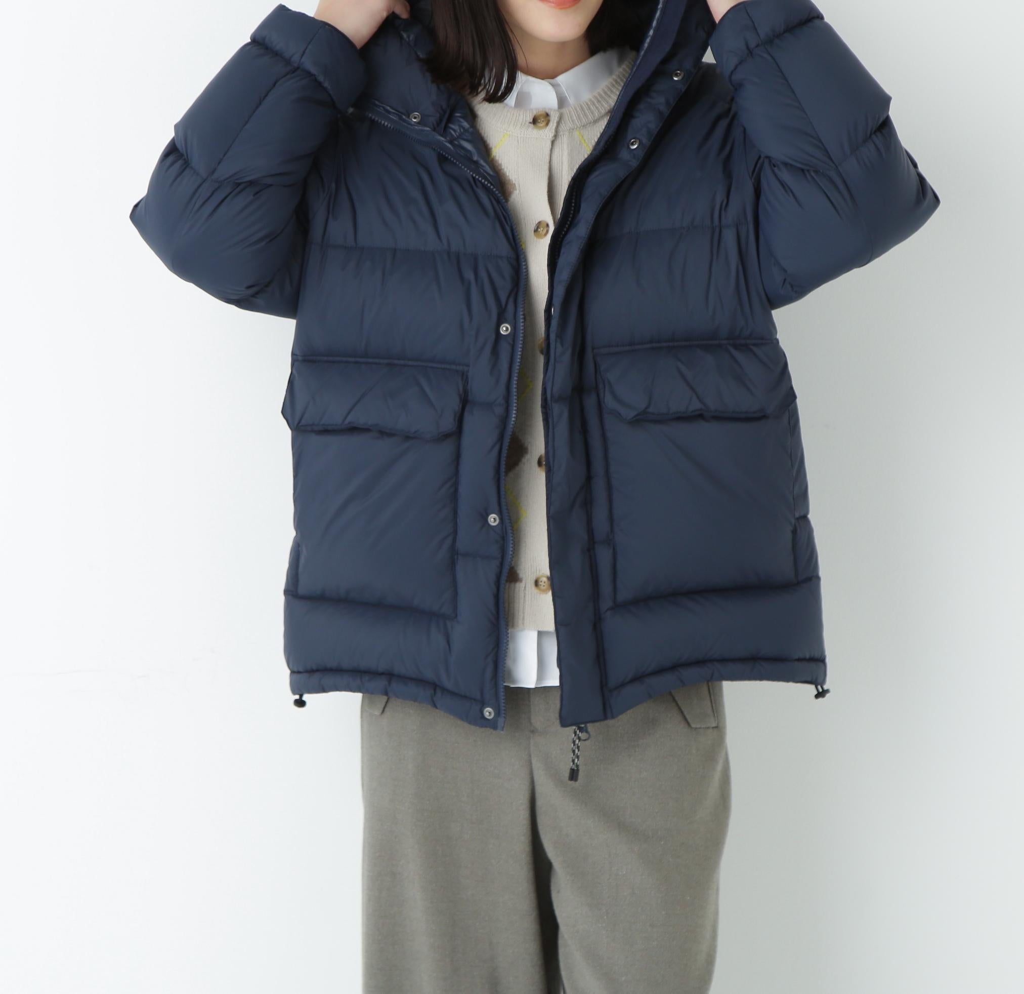 ボリュームフードダウンコート ダークネイビー