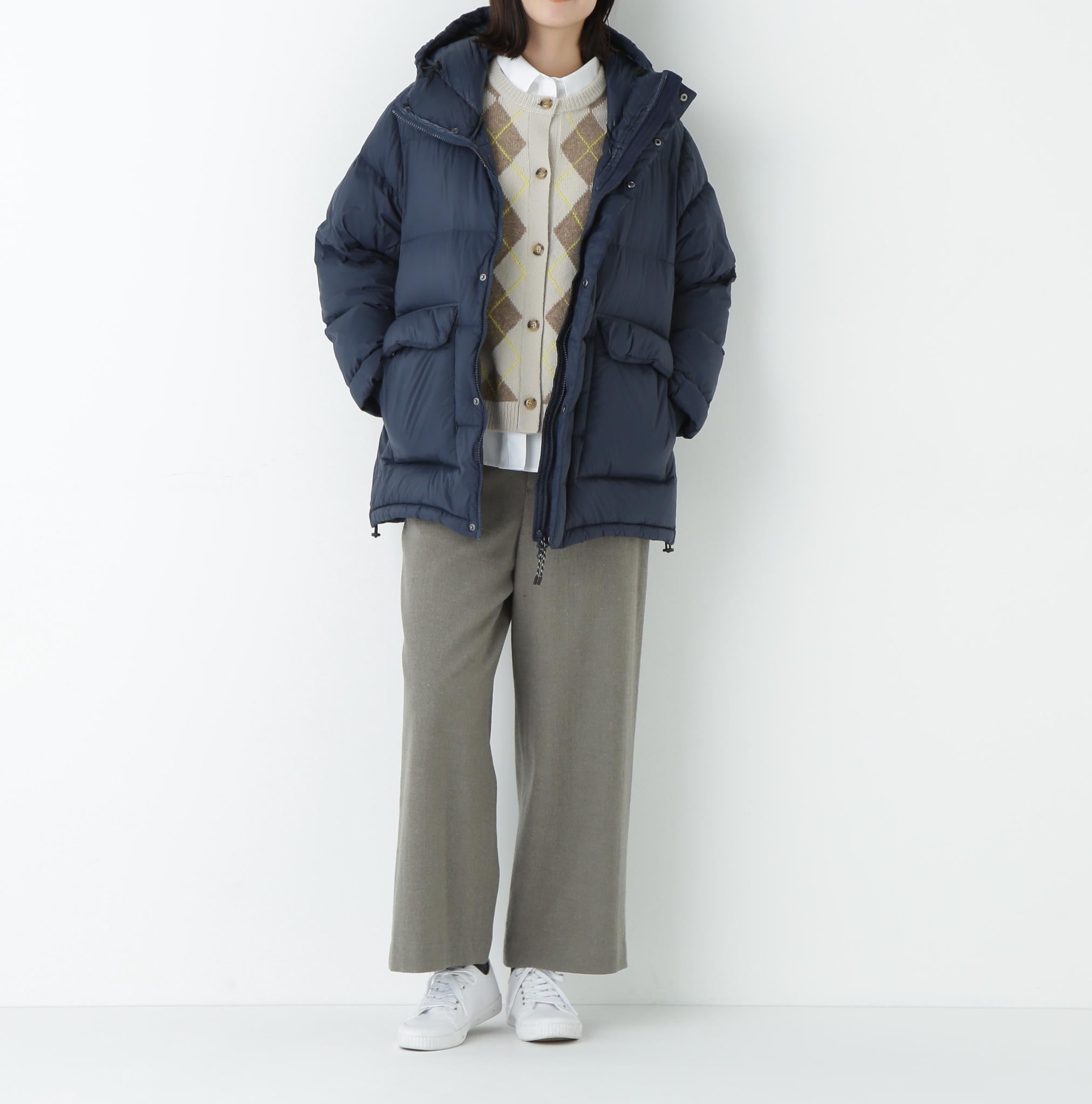 ボリュームフードダウンコート ダークネイビー