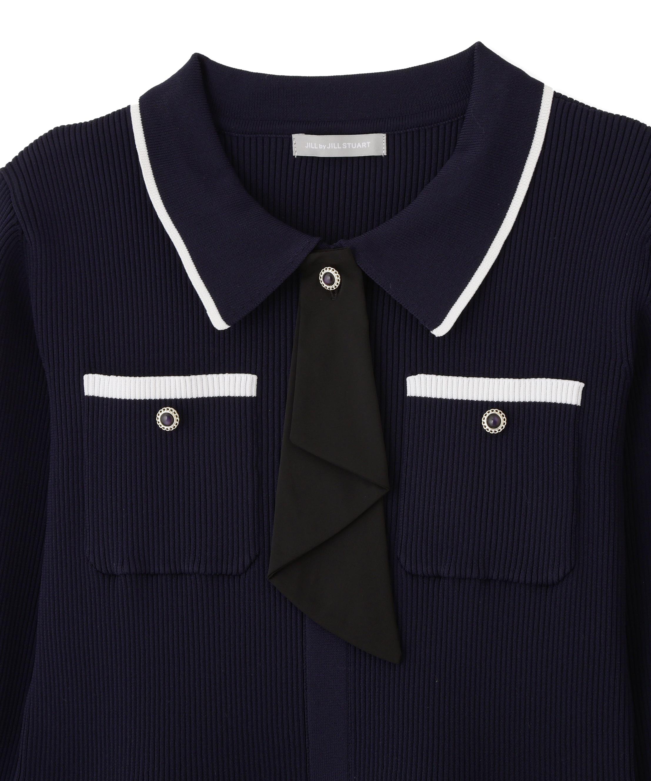 タイ付きニットワンピース ネイビー