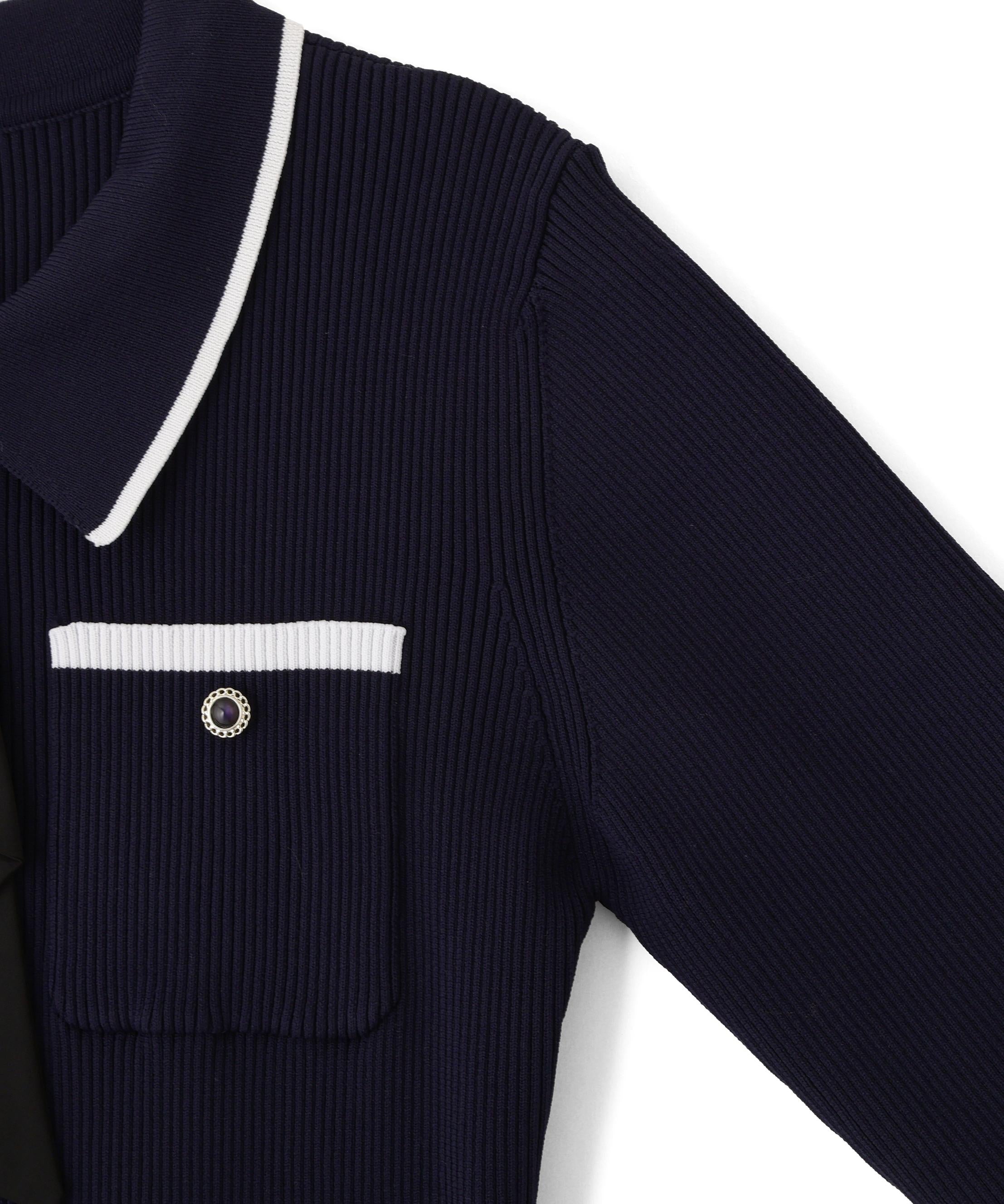 タイ付きニットワンピース ネイビー