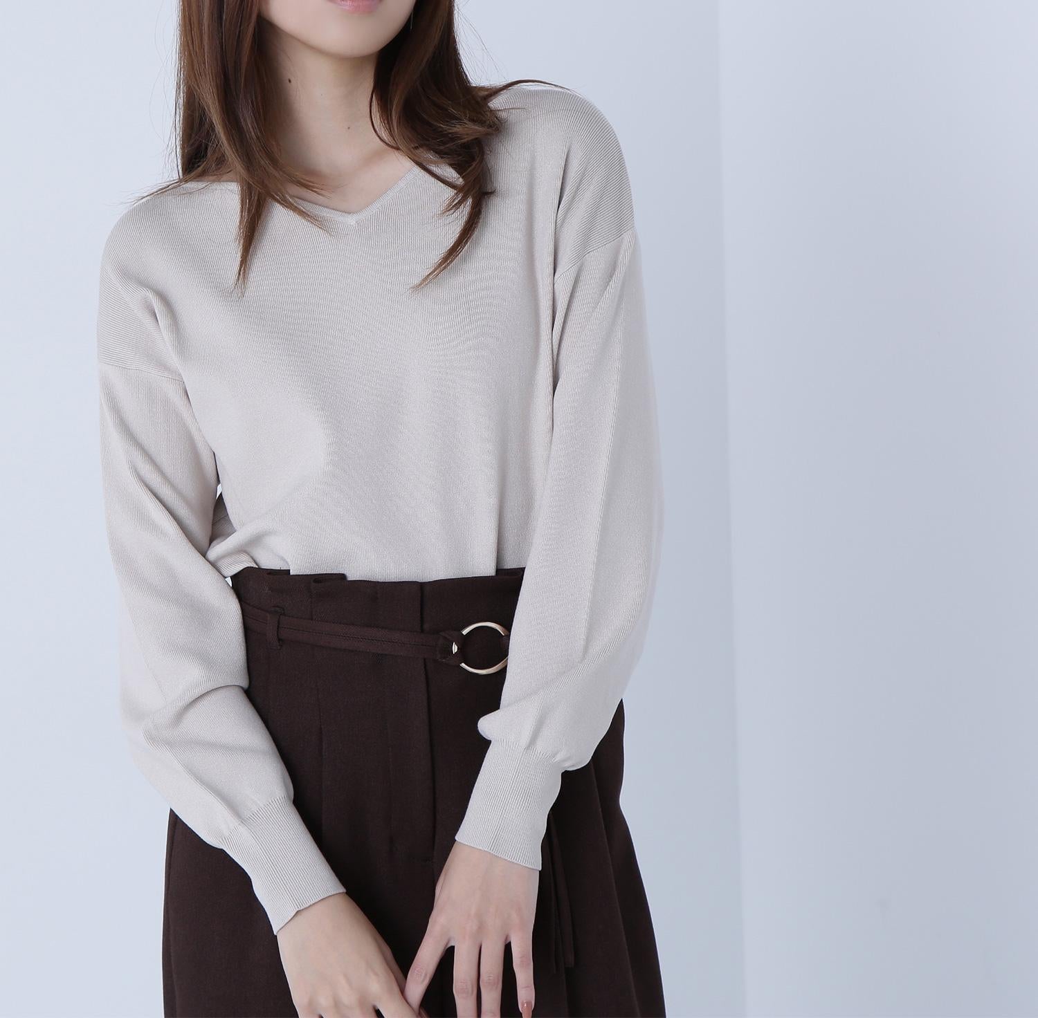 総針ベーシックシリーズ ニュアンスVネックニット ベージュ