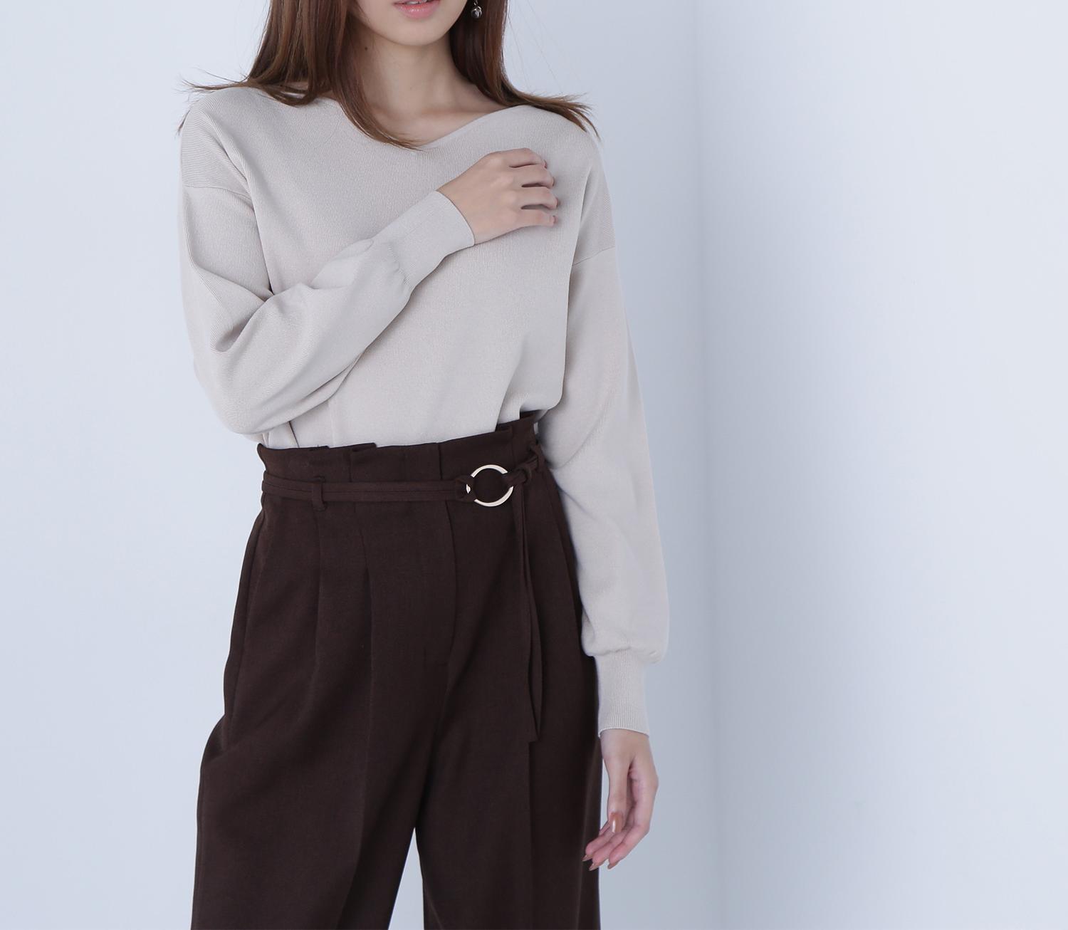 総針ベーシックシリーズ ニュアンスVネックニット ベージュ