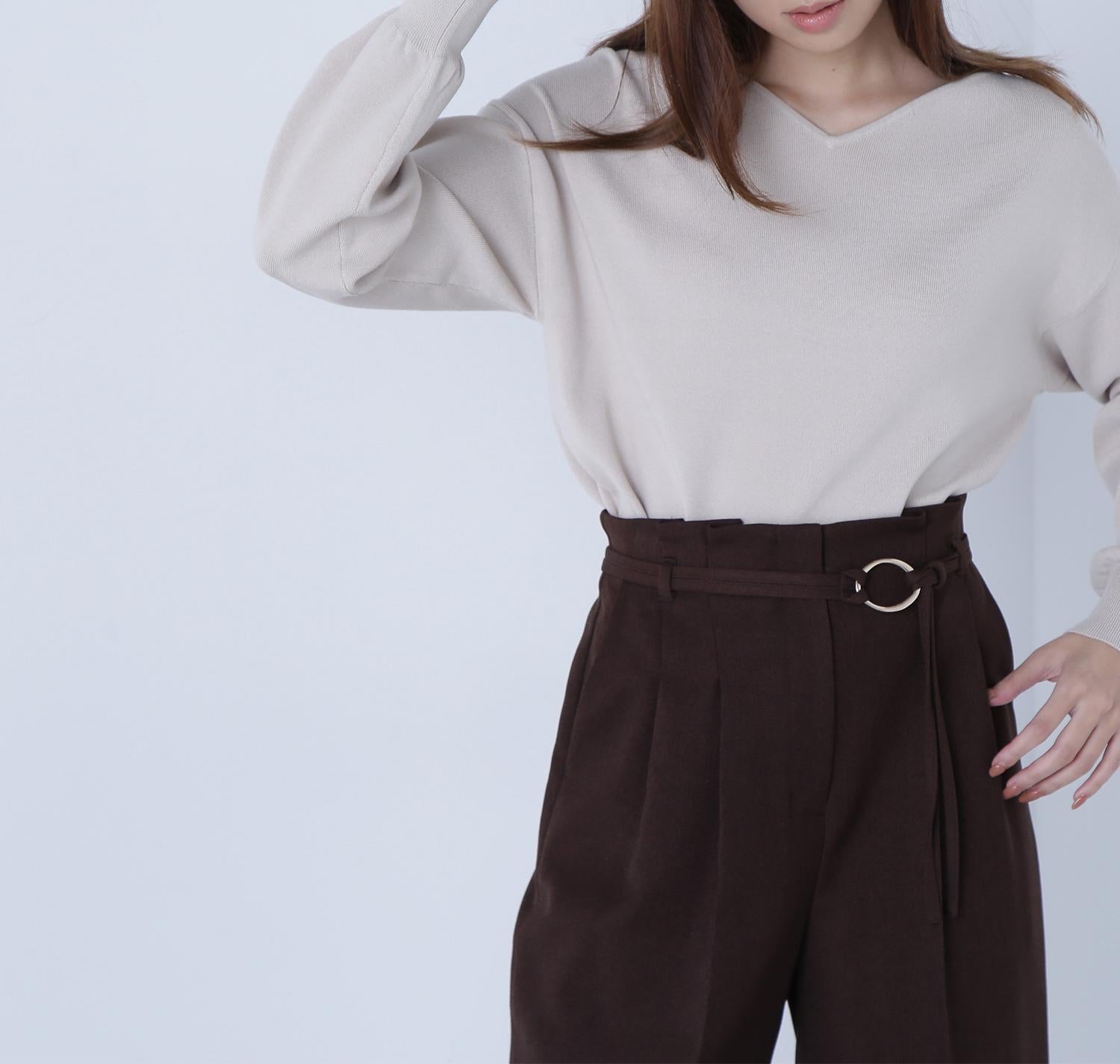 総針ベーシックシリーズ ニュアンスVネックニット ベージュ