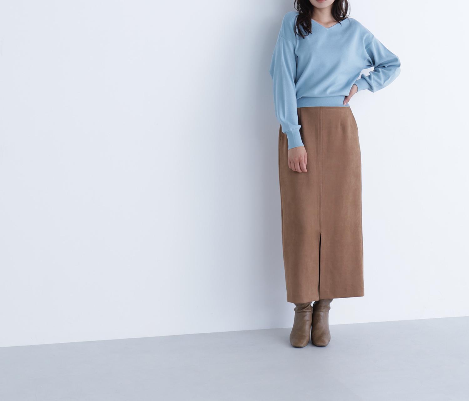 総針ベーシックシリーズ ニュアンスVネックニット レトロブルー