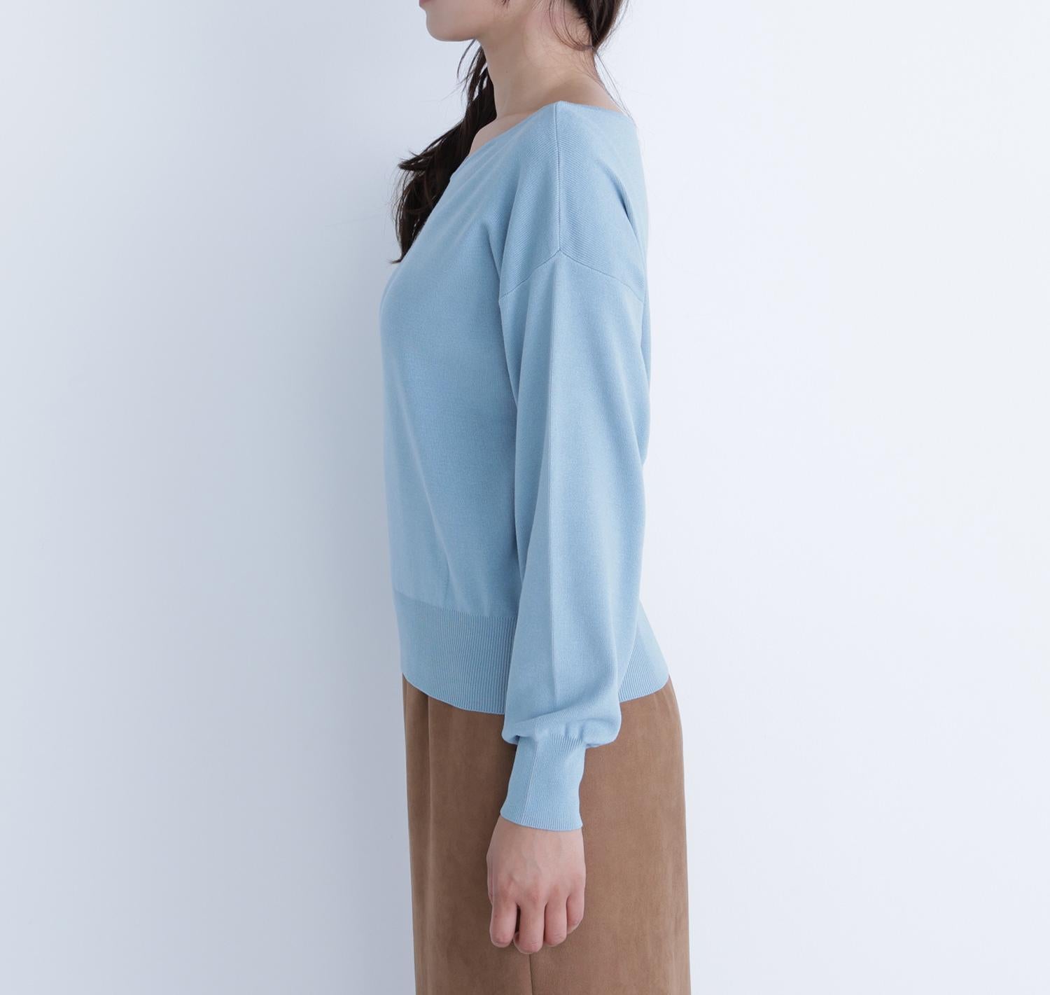 総針ベーシックシリーズ ニュアンスVネックニット レトロブルー