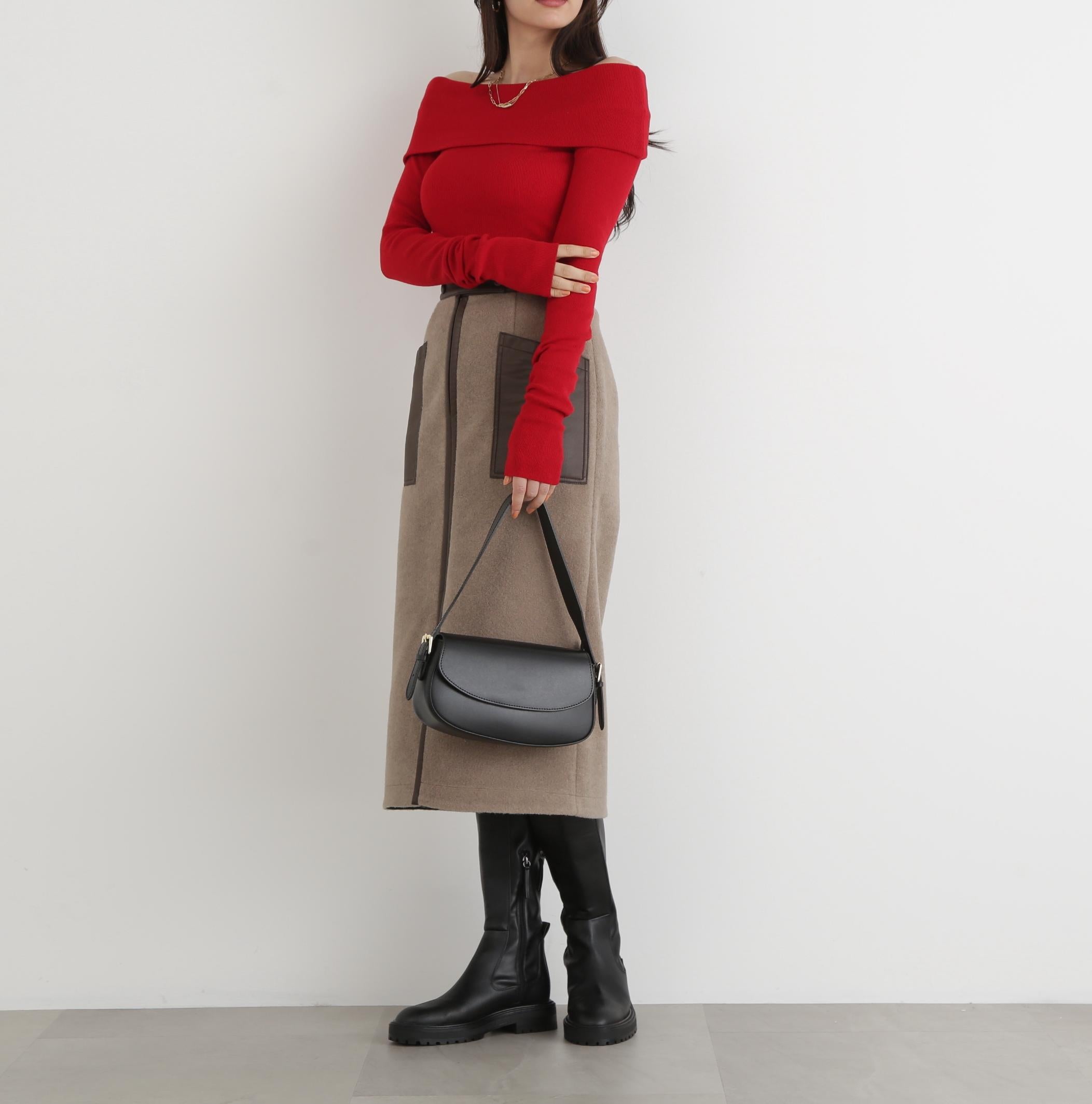 ◆オフショルダー２ＷＡＹニットプルオーバー レッド