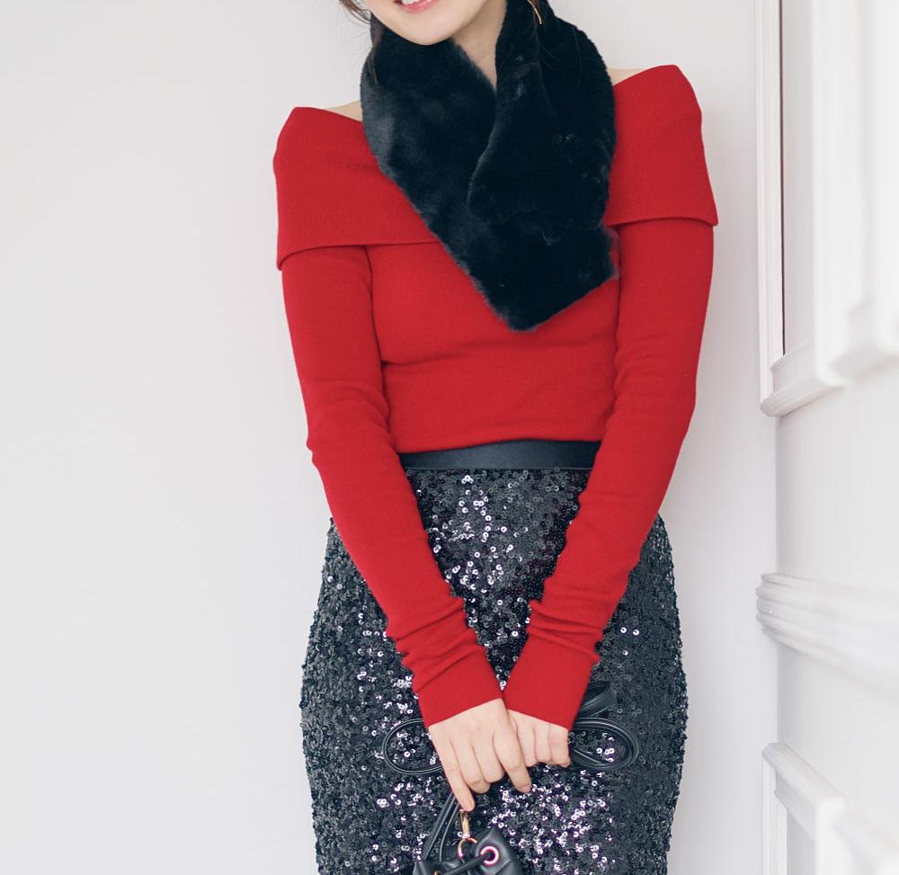 ◆オフショルダー２ＷＡＹニットプルオーバー レッド