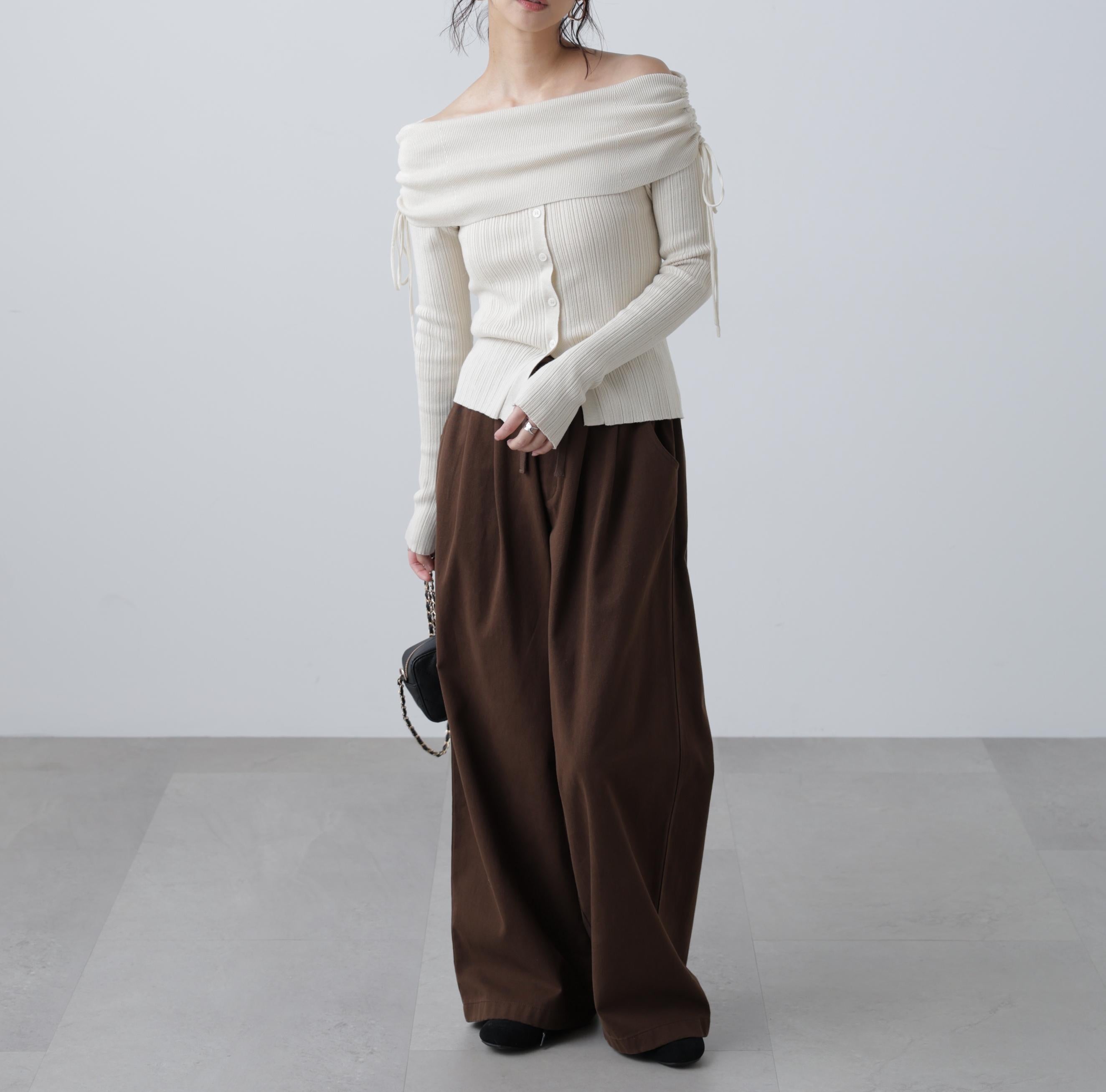 リボンシャーリングオフショルダーニット オフ