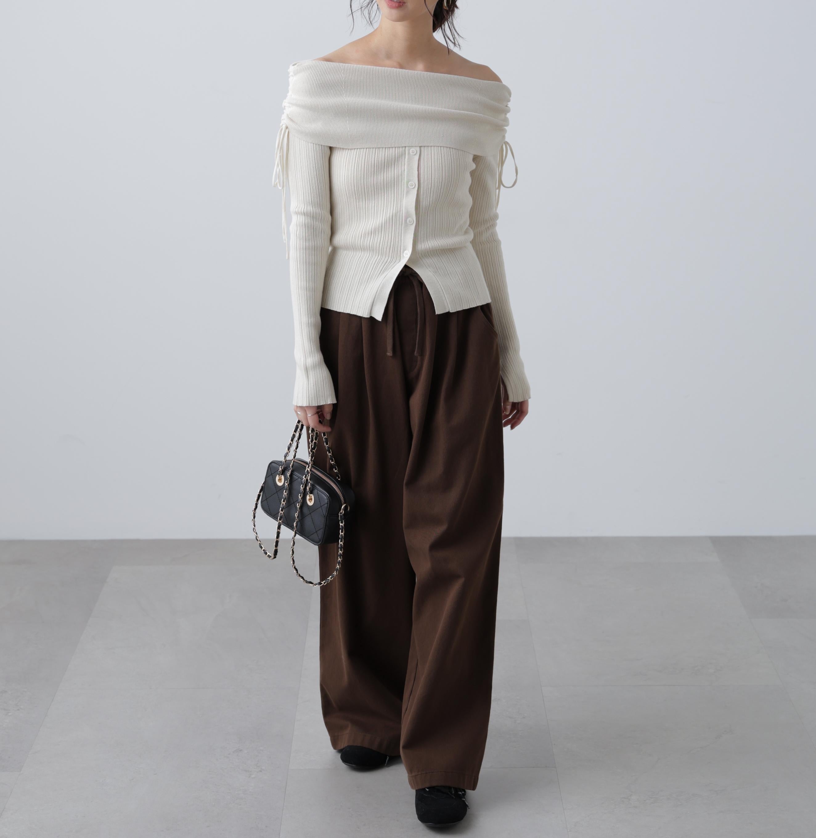 リボンシャーリングオフショルダーニット オフ