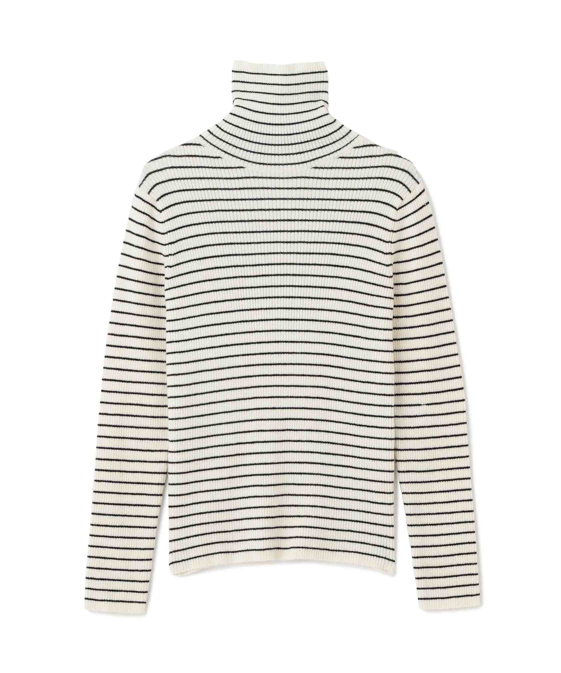タートルネックリブニット ホワイト×ブラック1