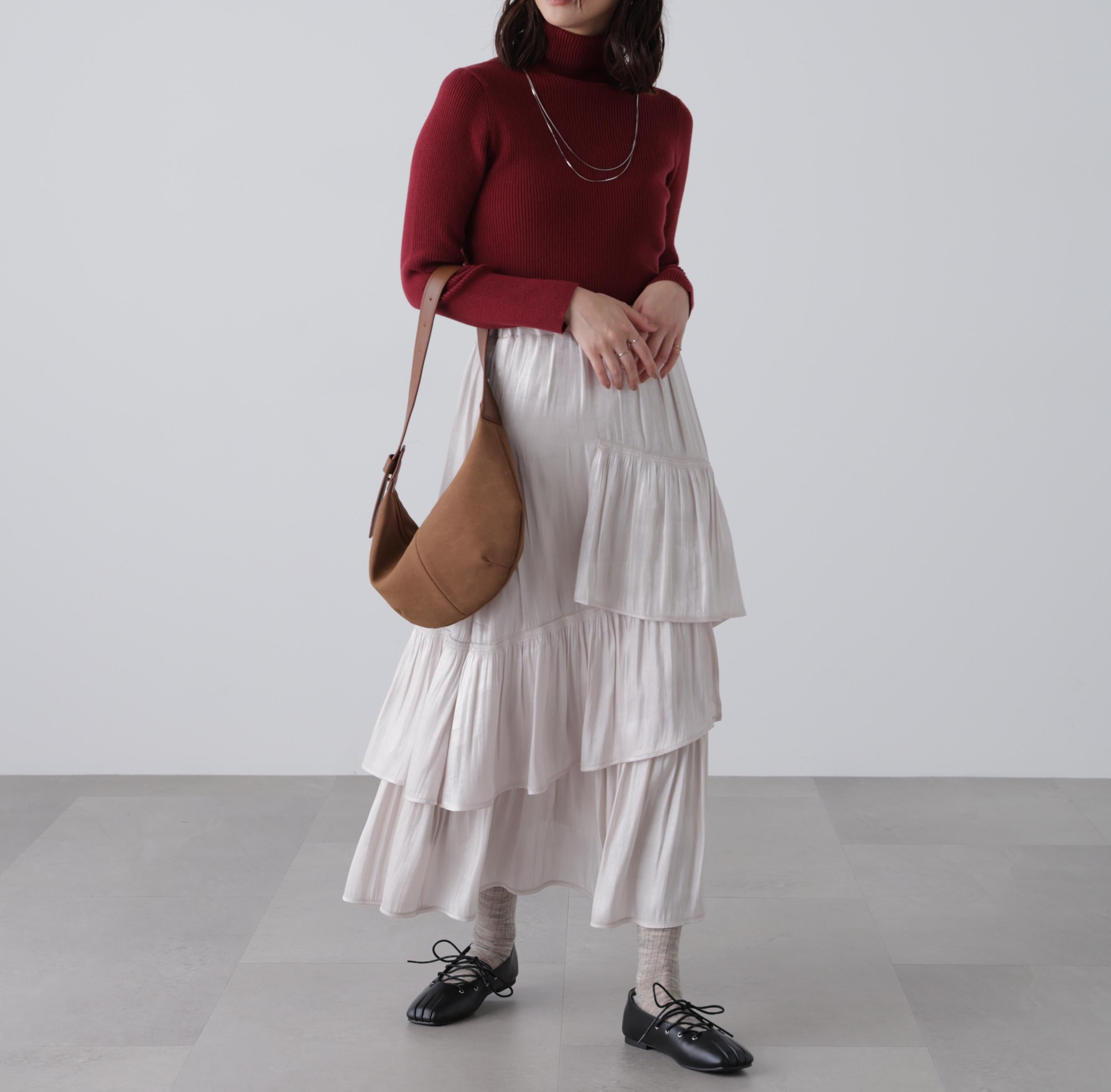 タートルネックリブニット ボルドー