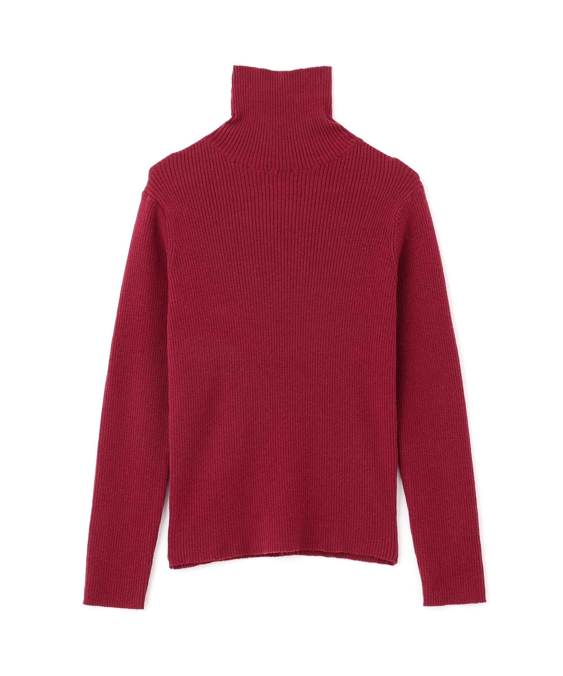 タートルネックリブニット ボルドー
