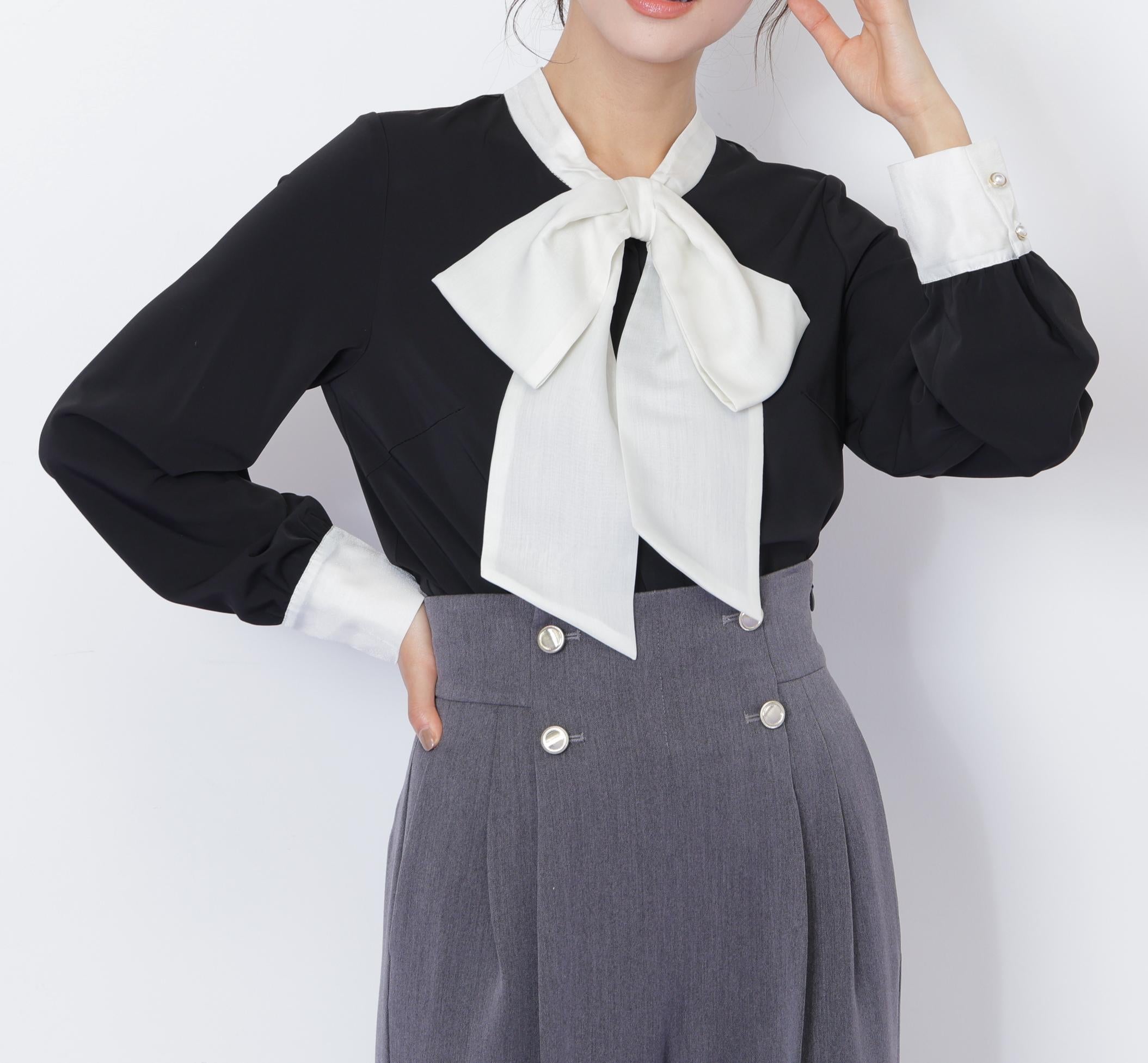 ビッグボウタイブラウス ブラック