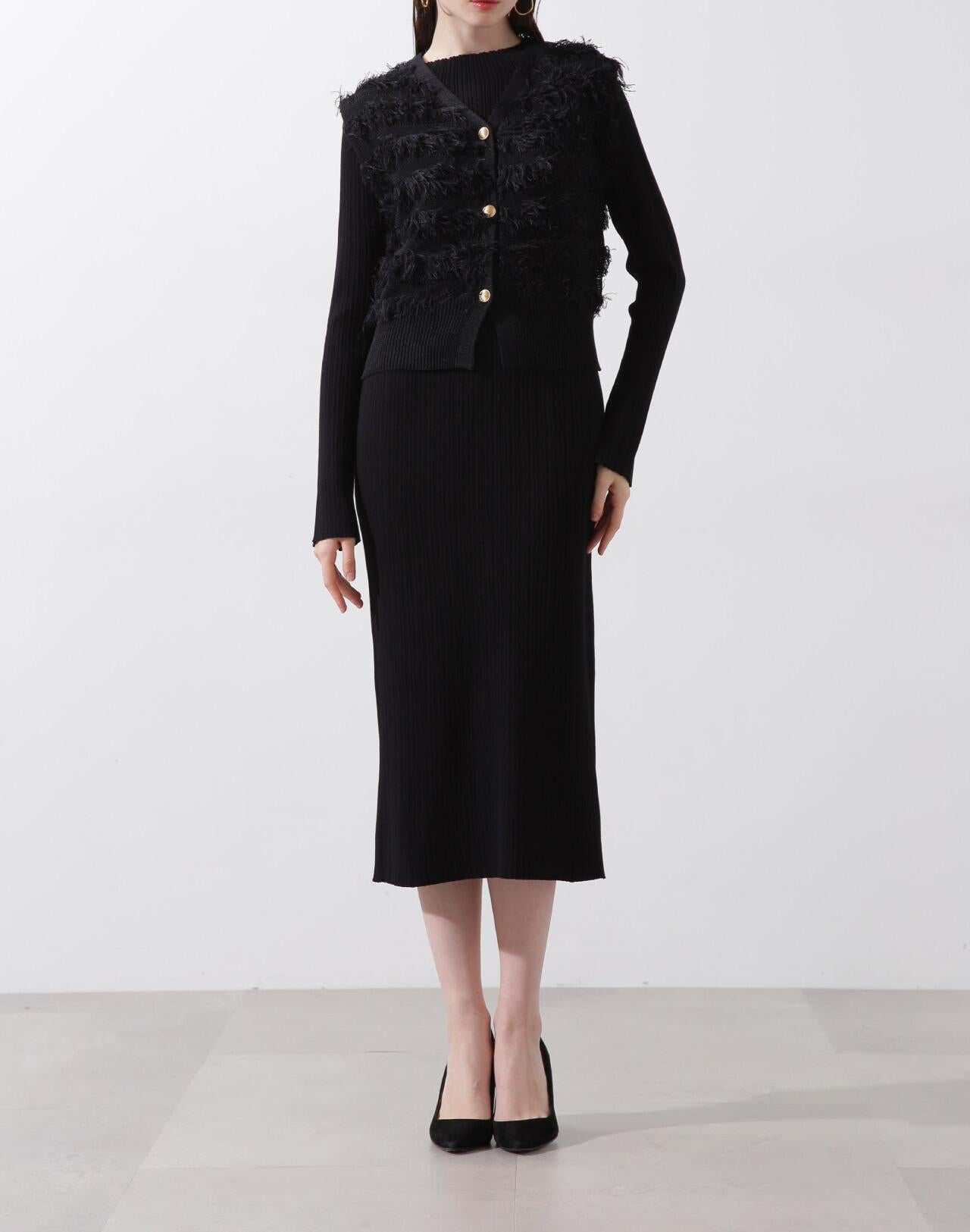 ◆レイヤードニットワンピース ブラック