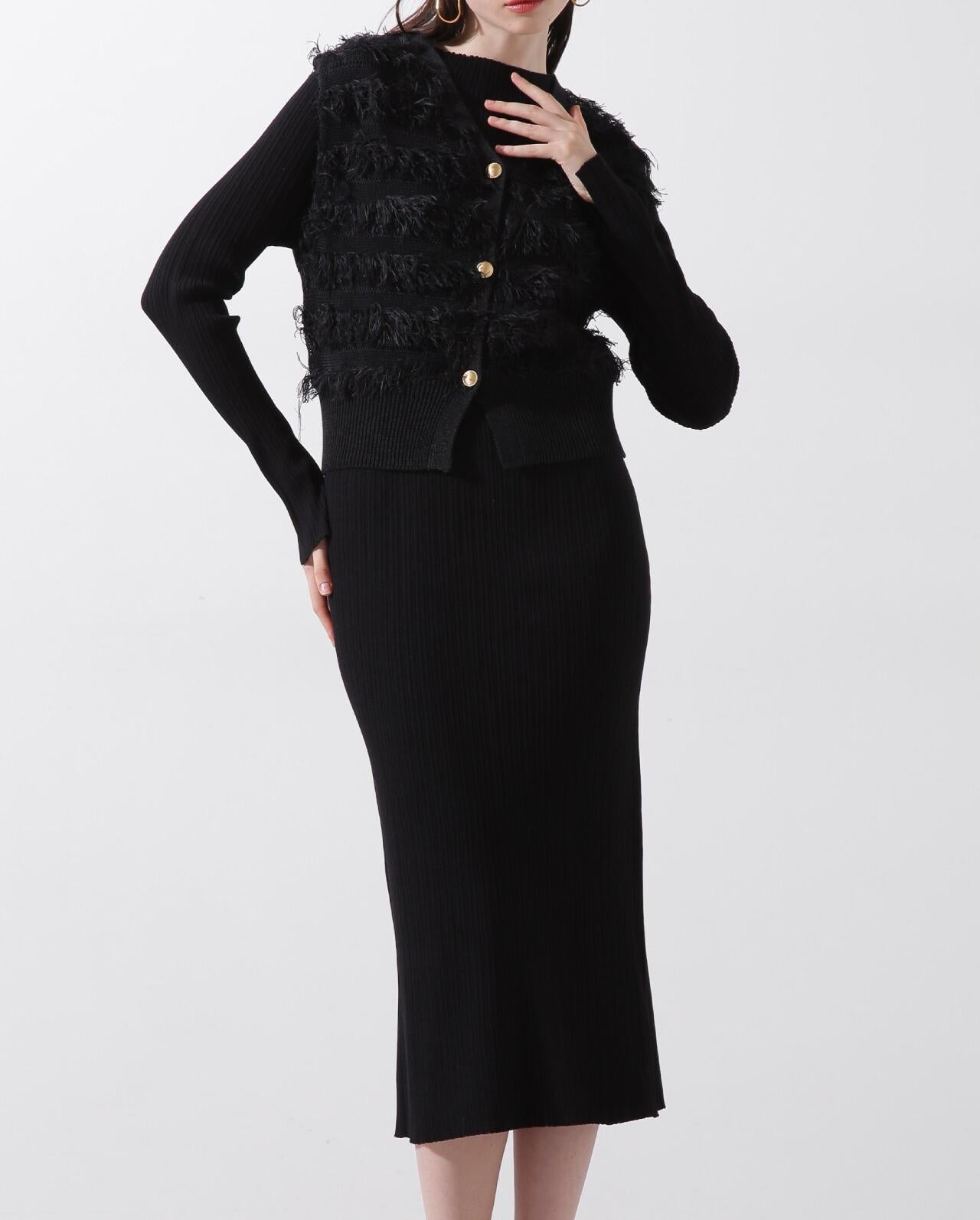 ◆レイヤードニットワンピース ブラック