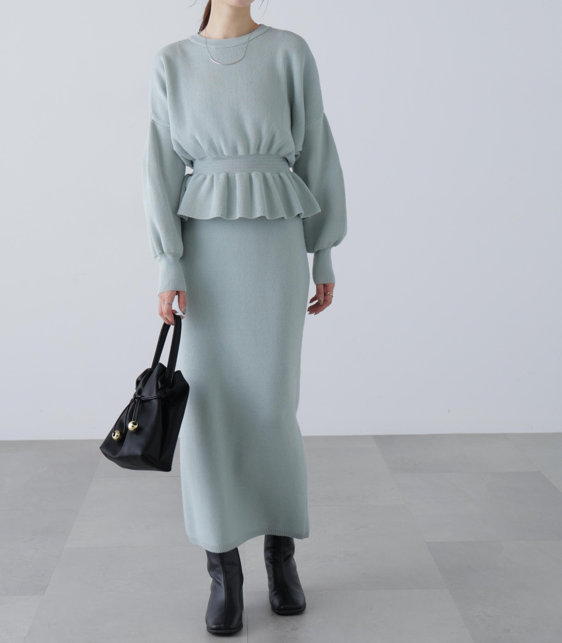 ペプラムニットセットアップ ライトブルー