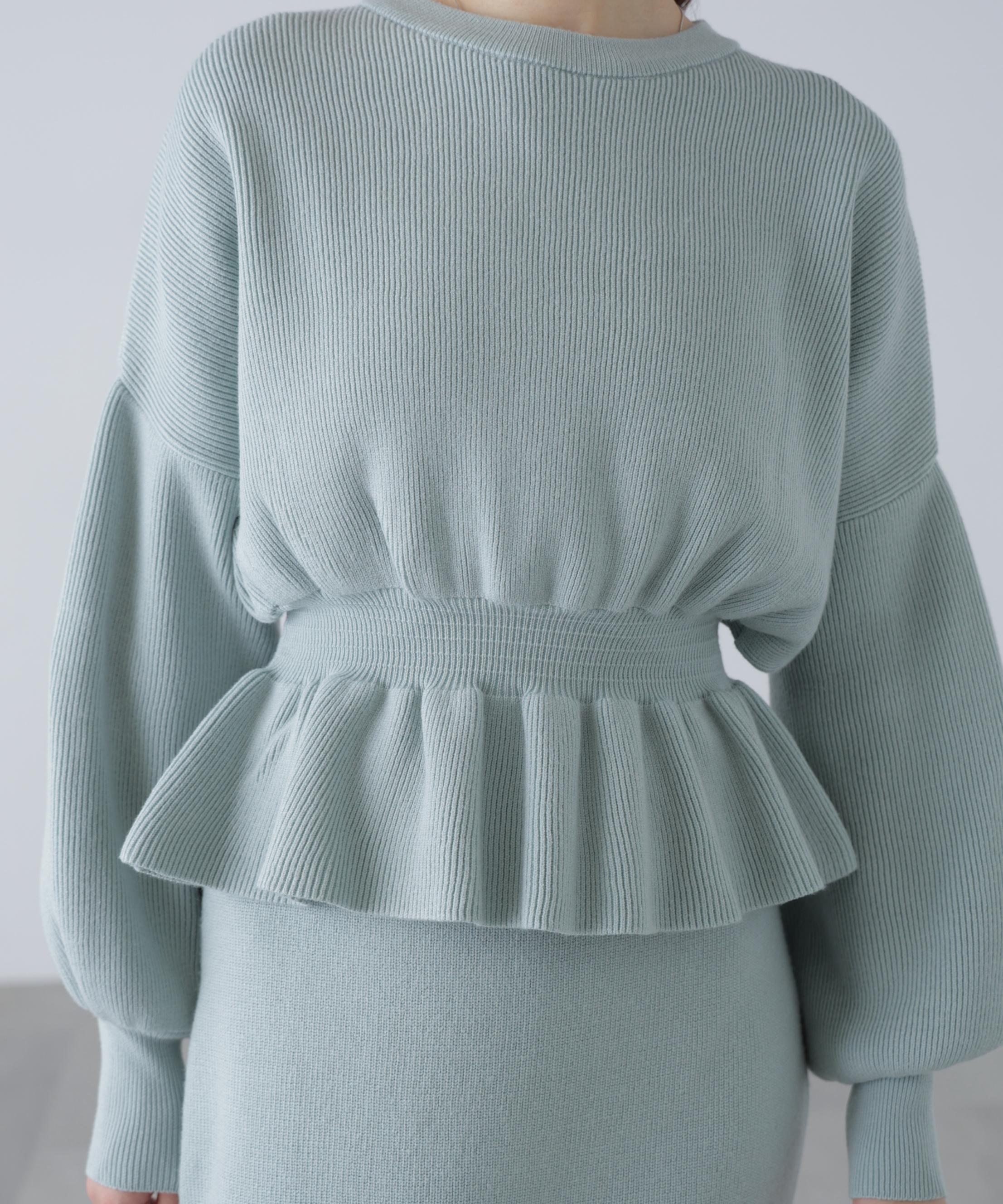 ペプラムニットセットアップ ライトブルー