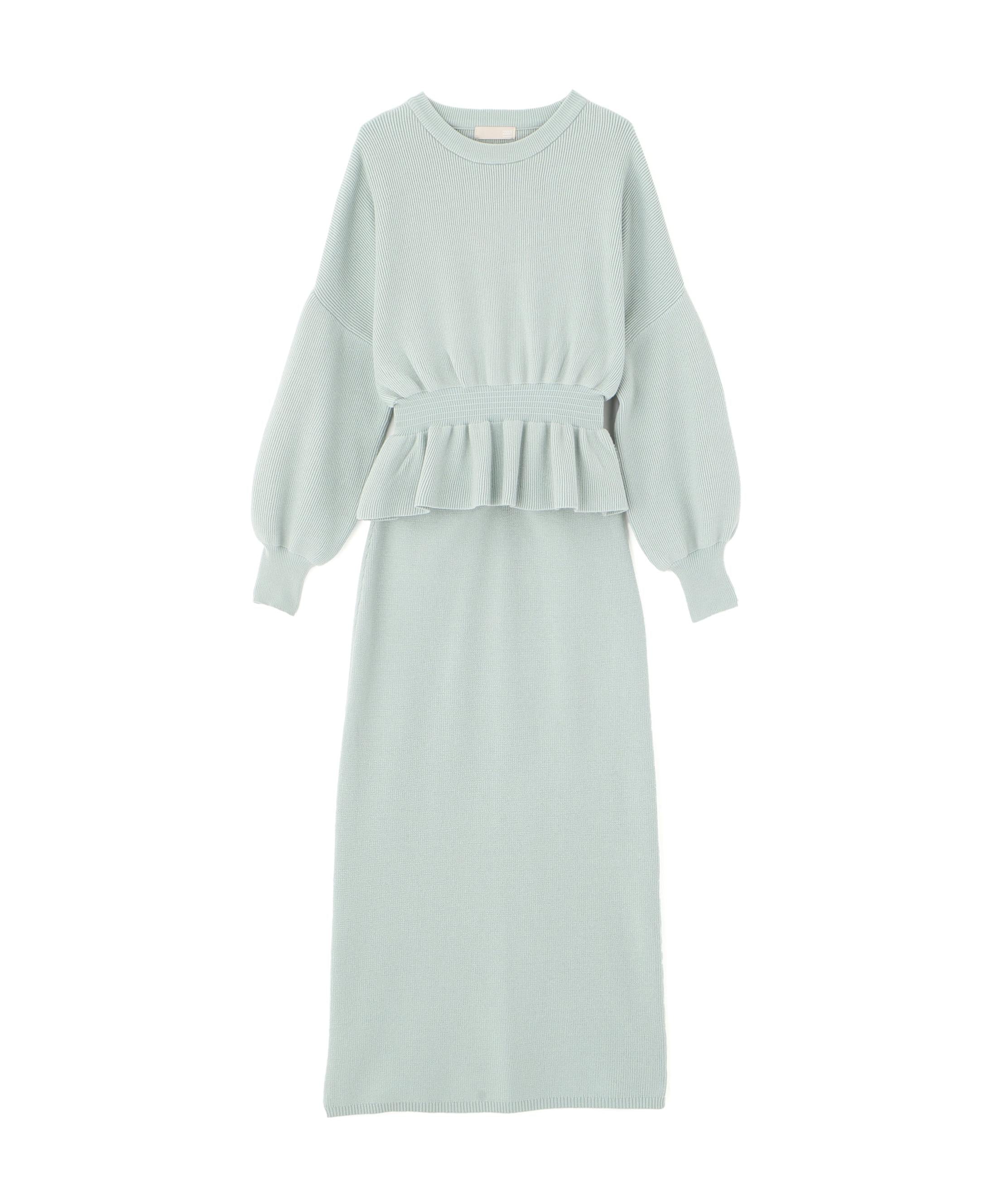 ペプラムニットセットアップ ライトブルー