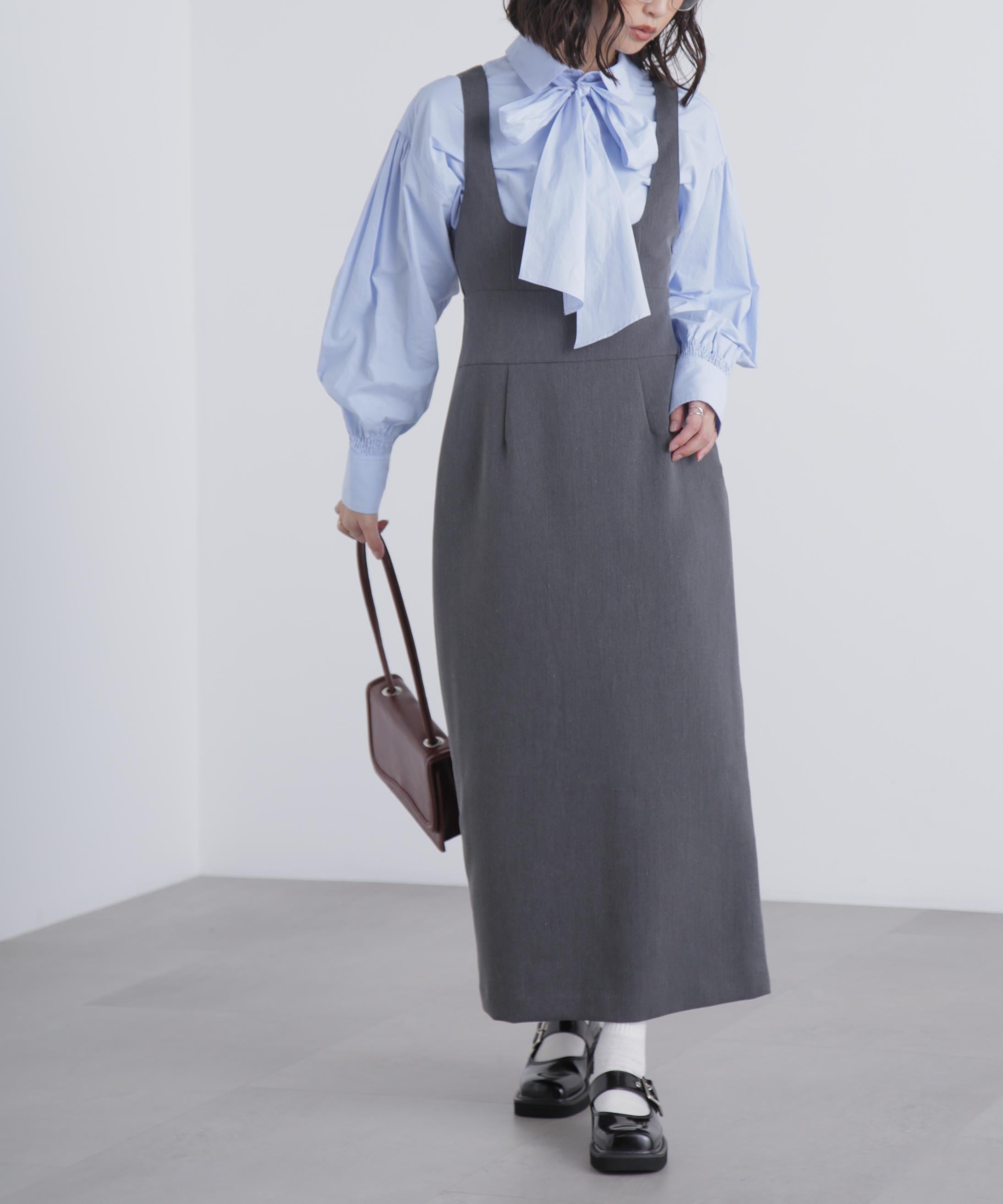 スクープネックマキシジャンパースカート グレー