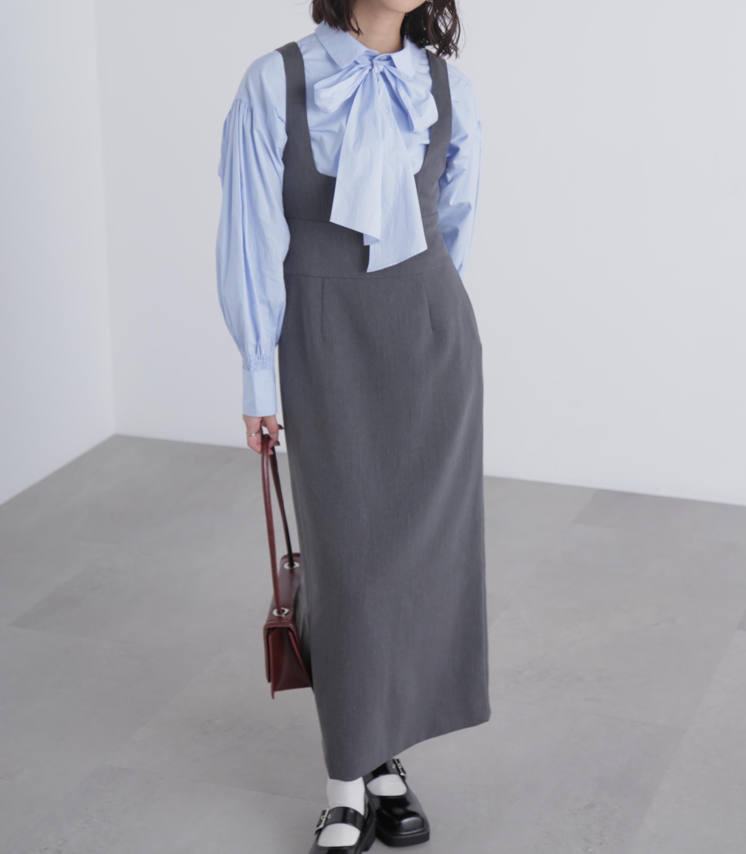 スクープネックマキシジャンパースカート グレー