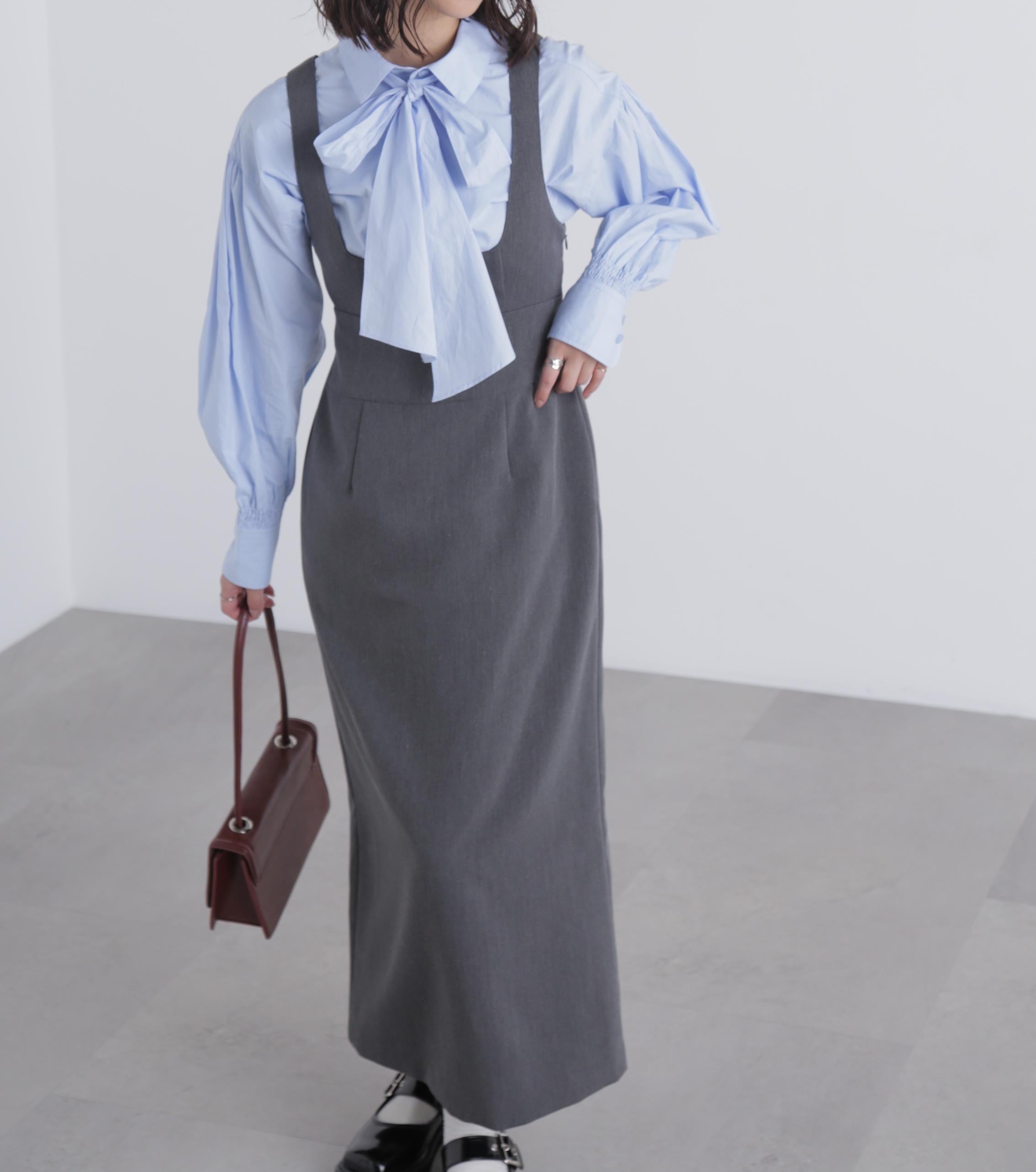 スクープネックマキシジャンパースカート グレー