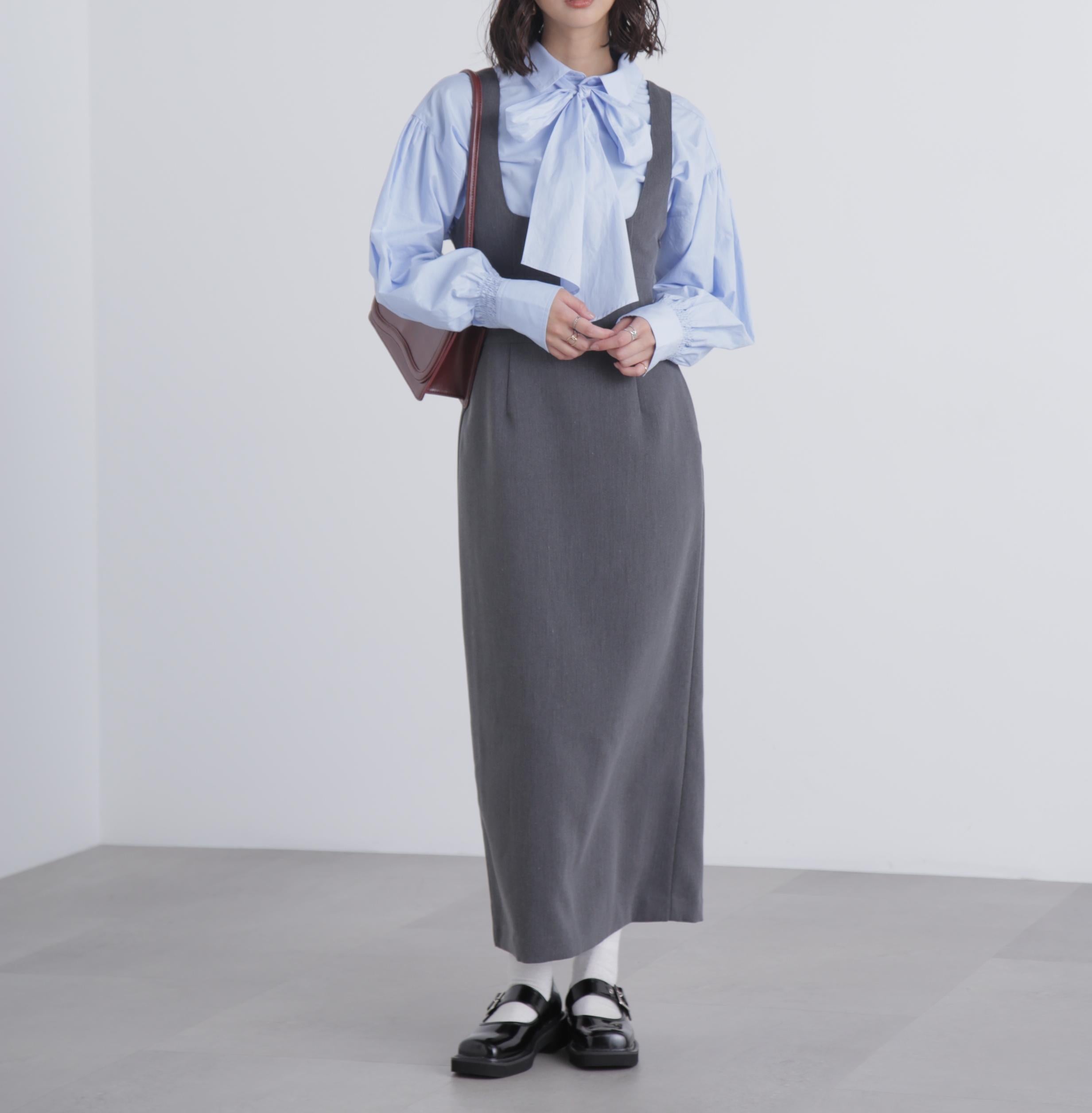 スクープネックマキシジャンパースカート グレー